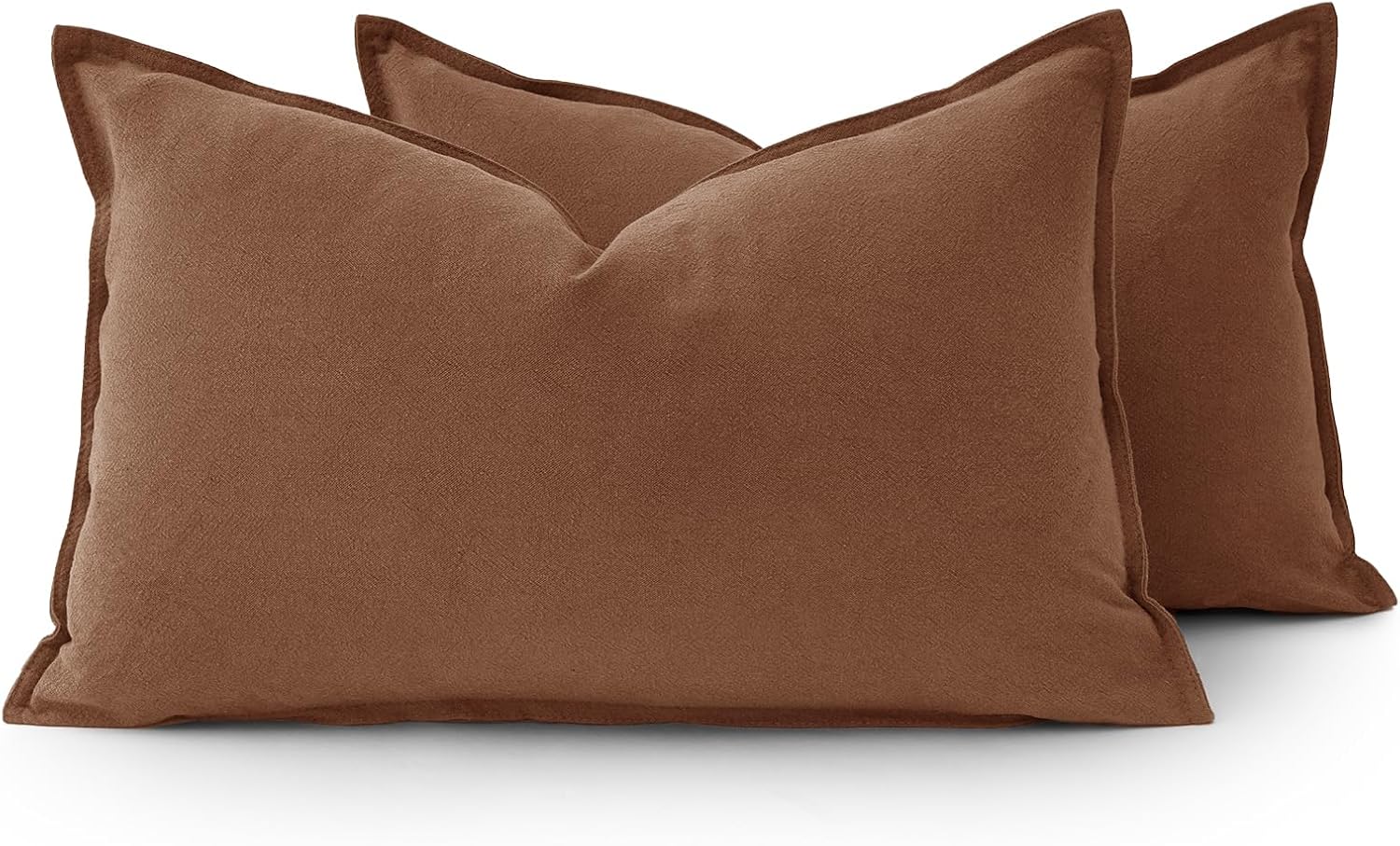 Linen Cushion Covers - 30% Linen 70% Cotton Blend, Soft & Breathable with Hidden Zipper Design - Cocoa Brown, 30cm x 50cm (Twin Pack)