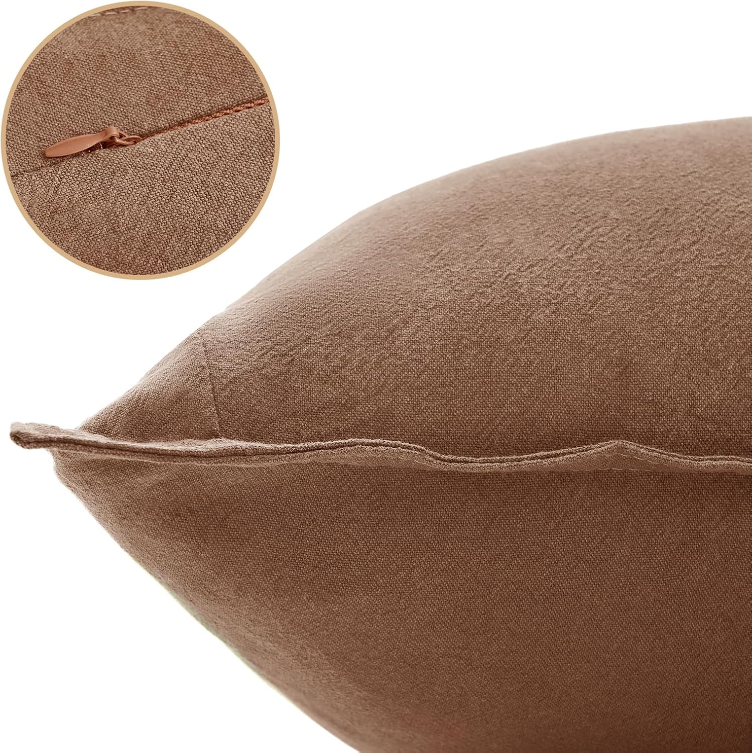 Linen Cushion Covers - 30% Linen 70% Cotton Blend, Soft & Breathable with Hidden Zipper Design - Cocoa Brown, 30cm x 50cm (Twin Pack) 3