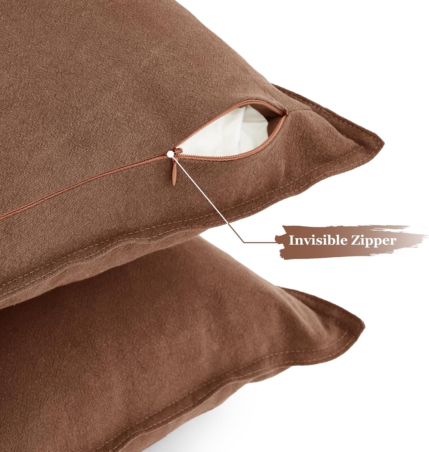 Linen Cushion Covers - 30% Linen 70% Cotton Blend, Soft & Breathable with Hidden Zipper Design - Cocoa Brown, 45cm x 45cm (Twin Pack) 4