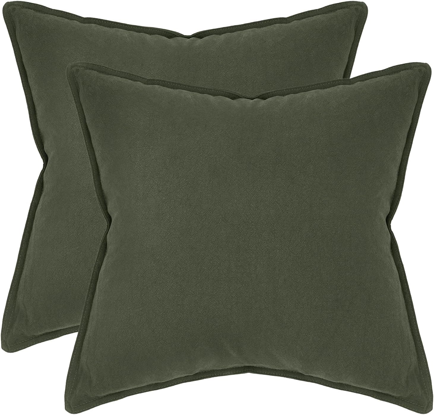 Linen Cushion Covers - 30% Linen 70% Cotton Blend, Soft & Breathable with Hidden Zipper Design - Khaki Green, 45cm x 45cm (Twin Pack)