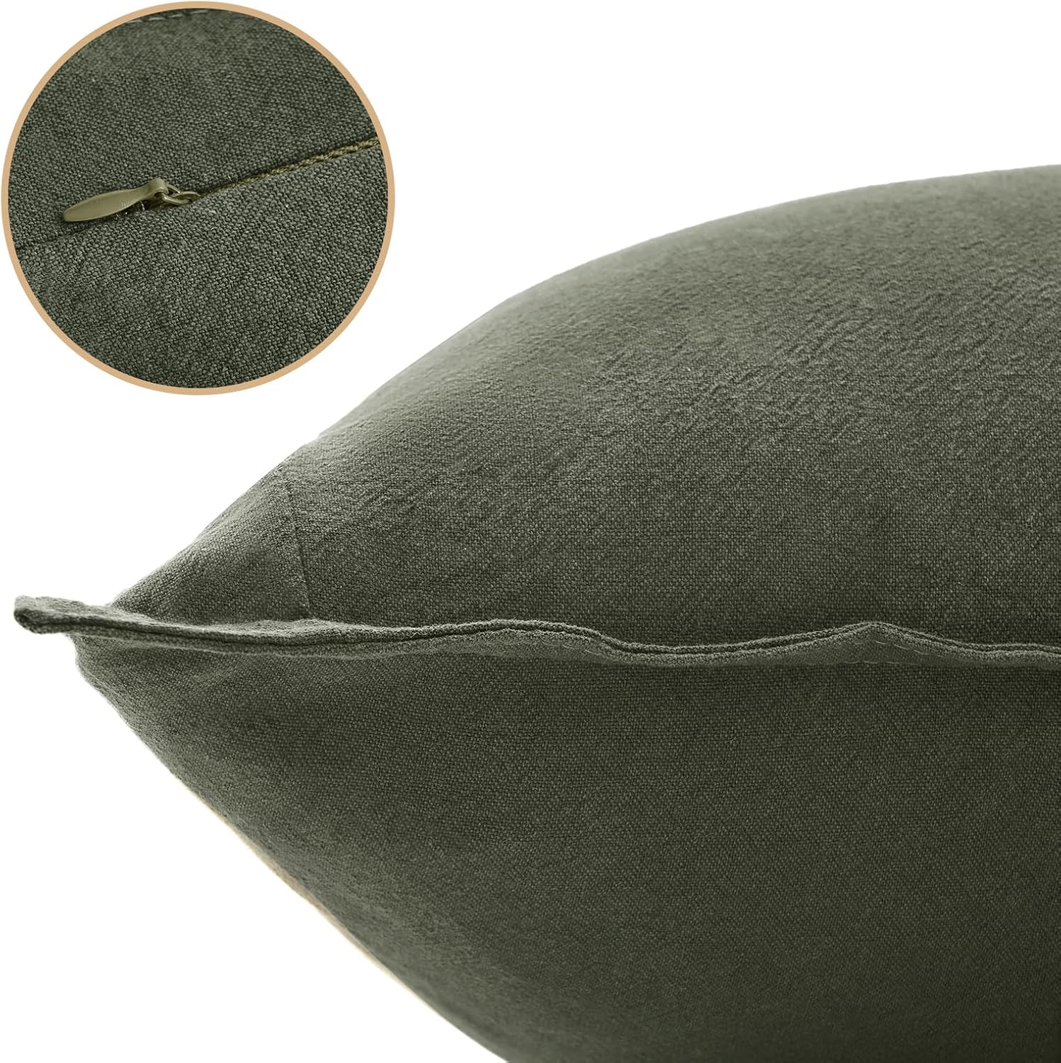 Linen Cushion Covers - 30% Linen 70% Cotton Blend, Soft & Breathable with Hidden Zipper Design - Khaki Green, 45cm x 45cm (Twin Pack) 4