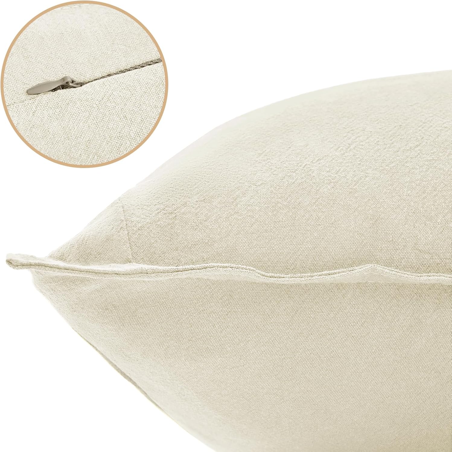 Linen Cushion Covers - 30% Linen 70% Cotton Blend, Soft & Breathable with Hidden Zipper Design - Linen, 45cm x 45cm (Twin Pack) 3