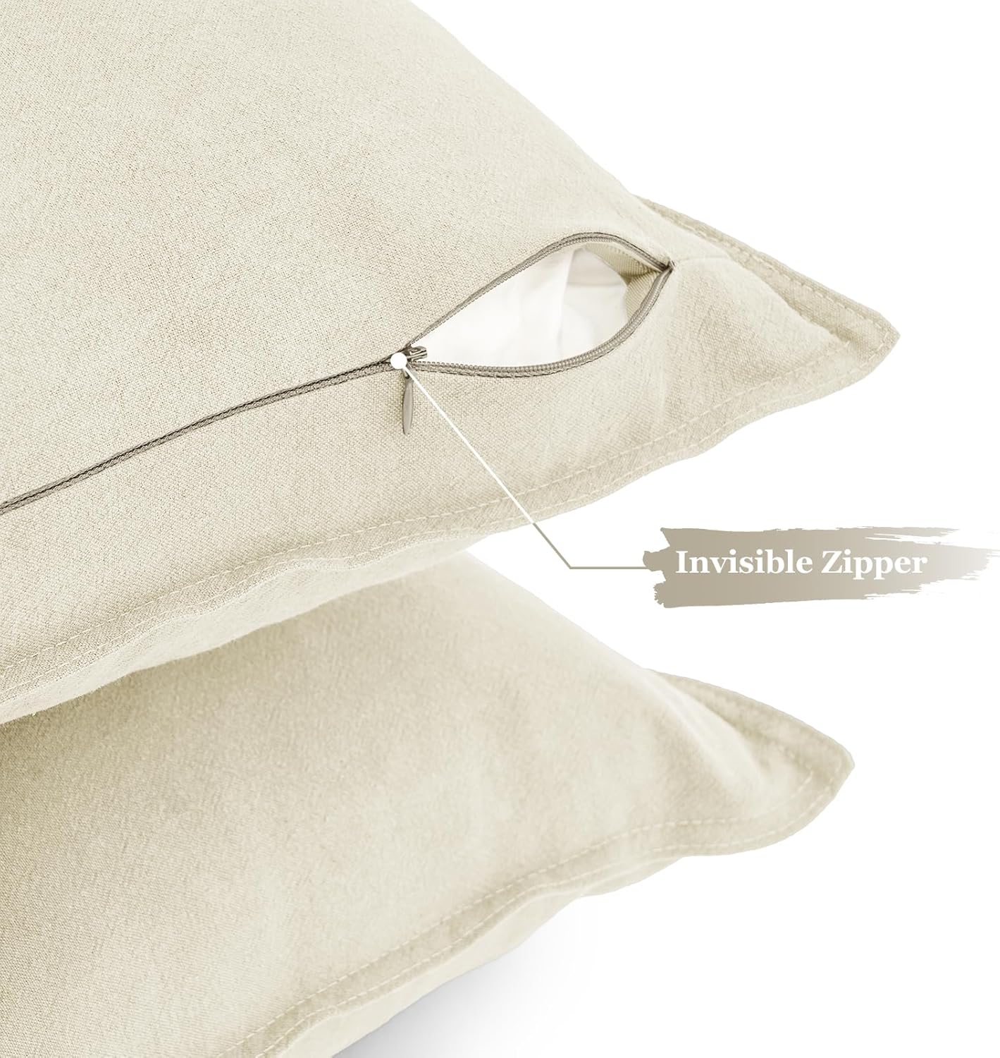 Linen Cushion Covers - 30% Linen 70% Cotton Blend, Soft & Breathable with Hidden Zipper Design - Linen, 45cm x 45cm (Twin Pack) 4