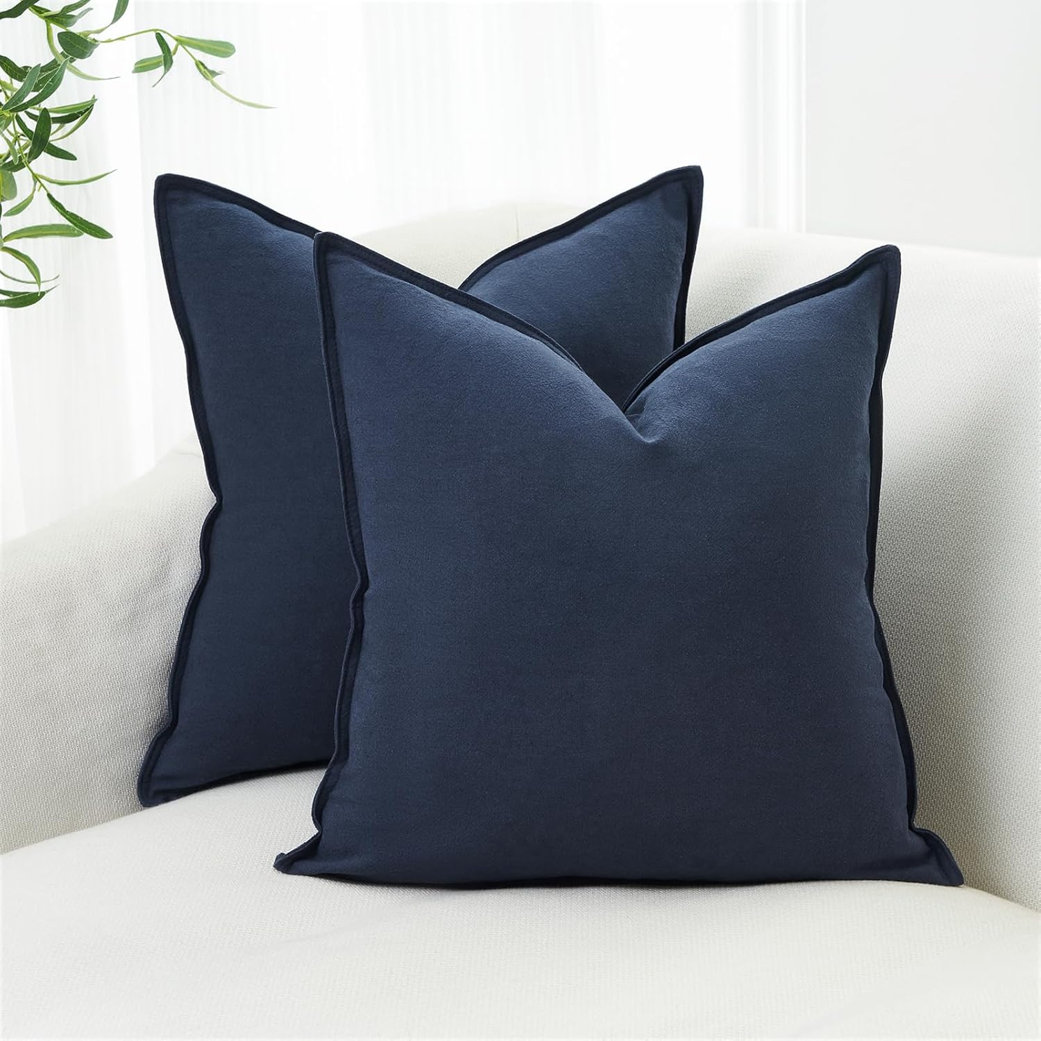 Linen Cushion Covers - 30% Linen 70% Cotton Blend, Soft & Breathable with Hidden Zipper Design - Navy Blue, 45cm x 45cm (Twin Pack) 3