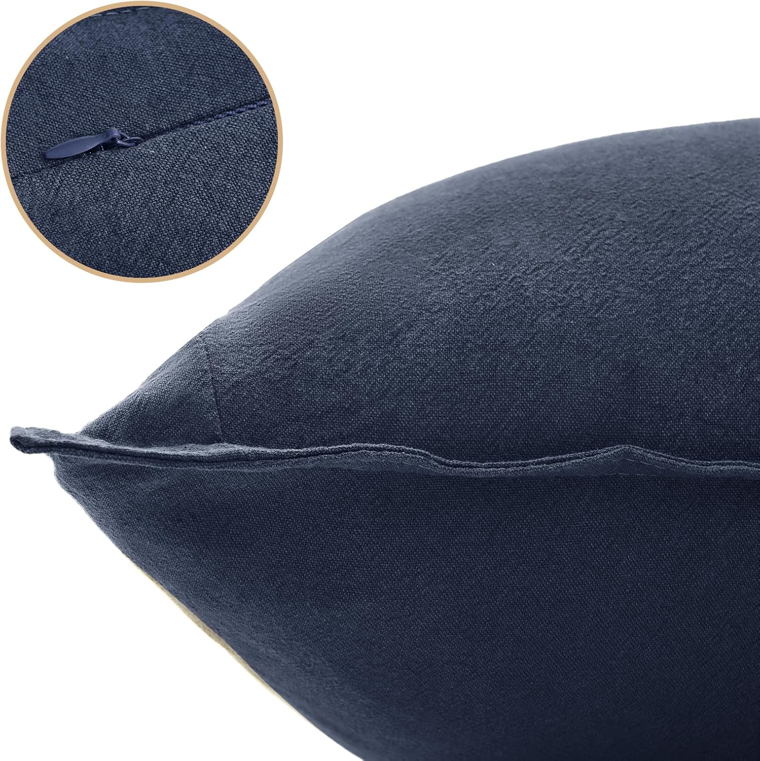Linen Cushion Covers - 30% Linen 70% Cotton Blend, Soft & Breathable with Hidden Zipper Design - Navy Blue, 45cm x 45cm (Twin Pack) 4