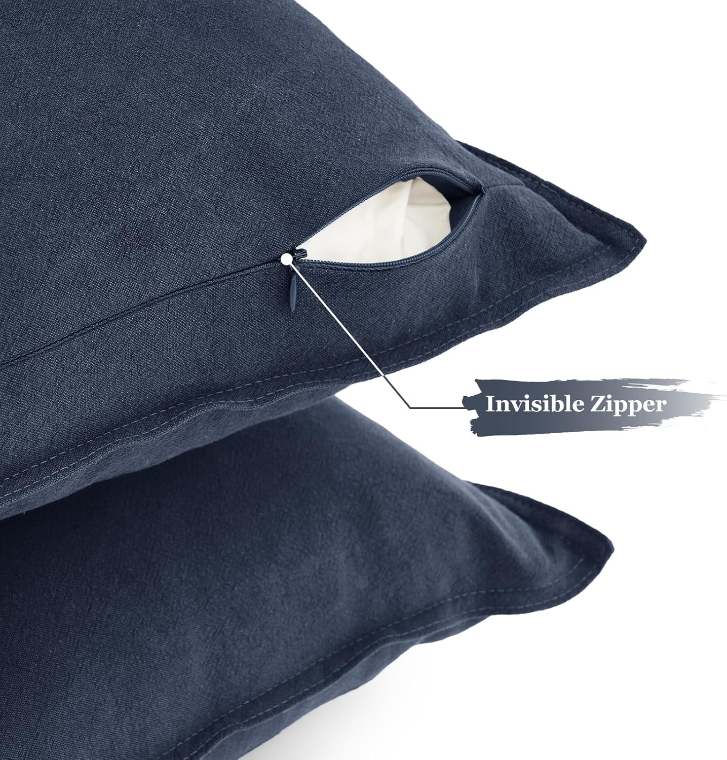 Linen Cushion Covers - 30% Linen 70% Cotton Blend, Soft & Breathable with Hidden Zipper Design - Navy Blue, 45cm x 45cm (Twin Pack) 5