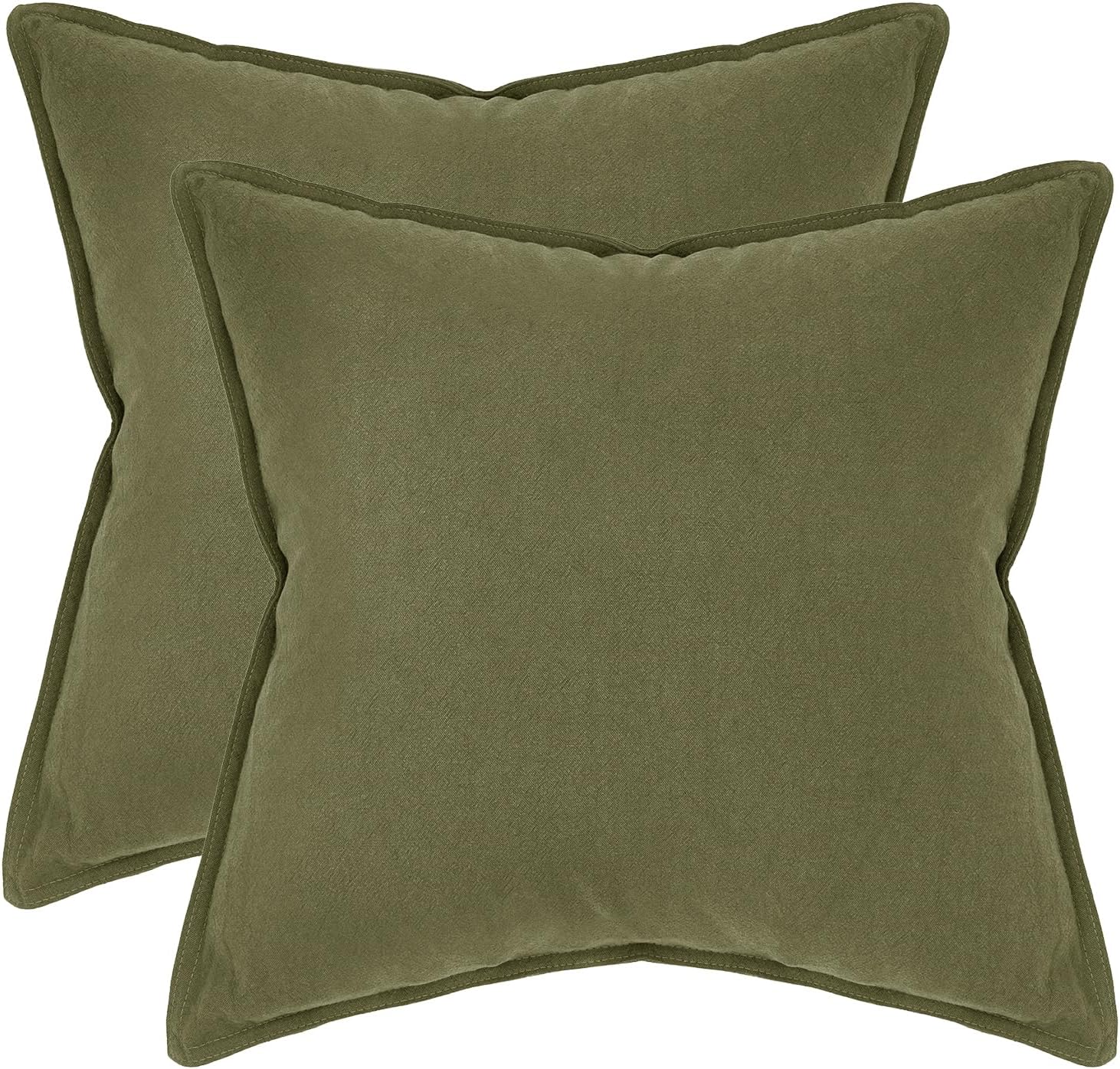 Linen Cushion Covers - 30% Linen 70% Cotton Blend, Soft & Breathable with Hidden Zipper Design - Olive Green, 45cm x 45cm (Twin Pack) 3