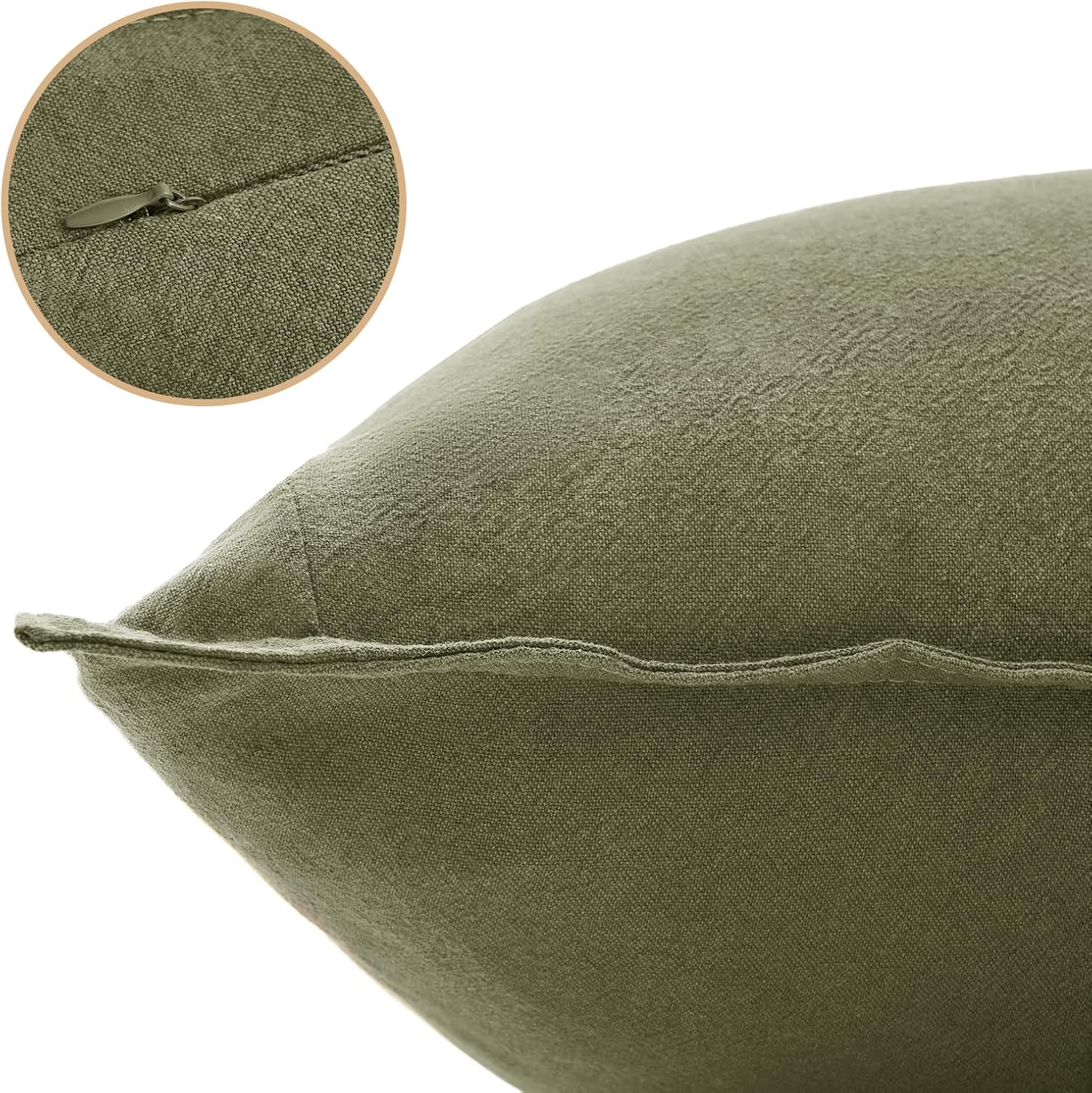 Linen Cushion Covers - 30% Linen 70% Cotton Blend, Soft & Breathable with Hidden Zipper Design - Olive Green, 45cm x 45cm (Twin Pack) 4