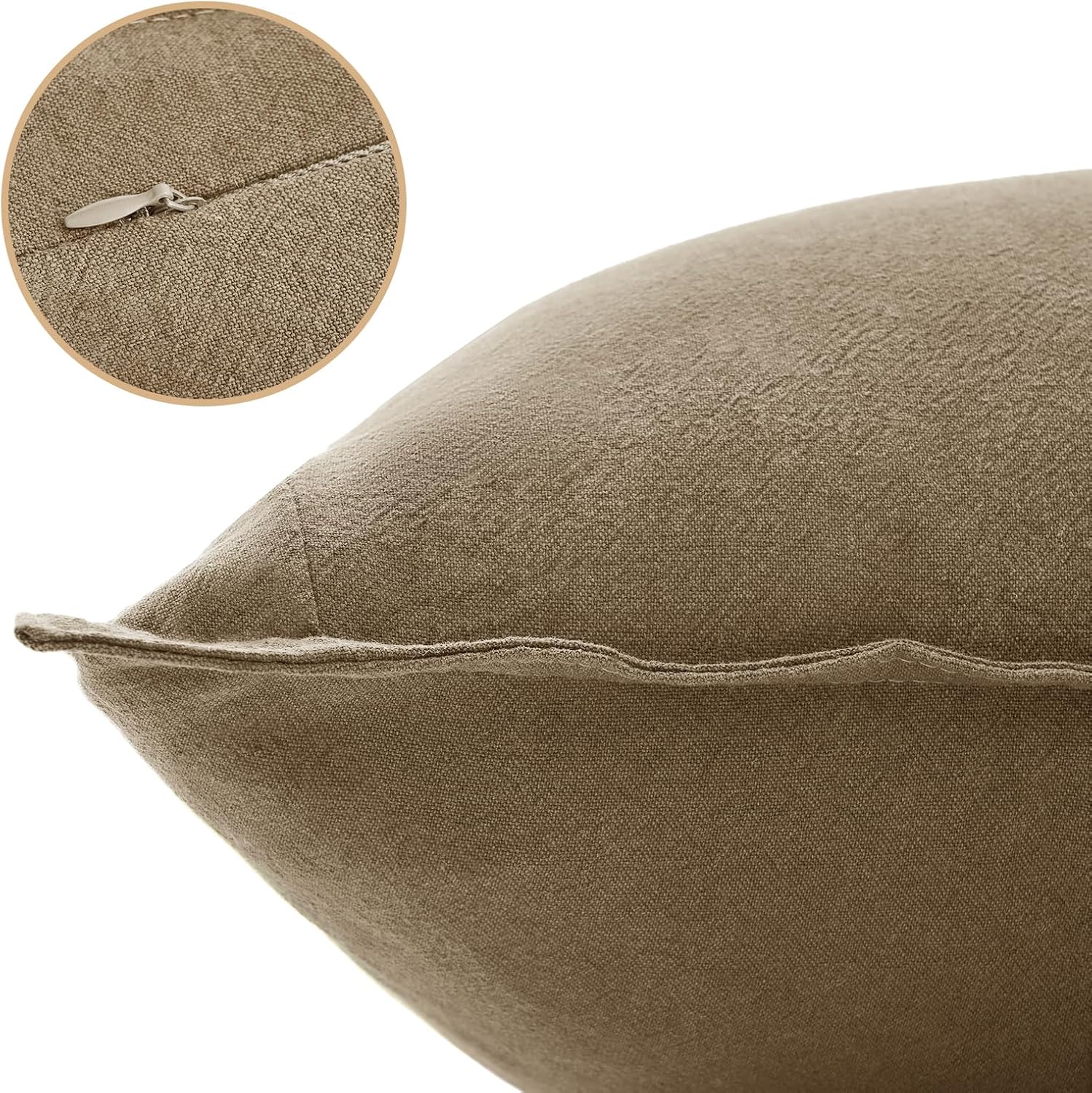 Linen Cushion Covers - 30% Linen 70% Cotton Blend, Soft & Breathable with Hidden Zipper Design - Tan, 30cm x 50cm (Twin Pack) 3