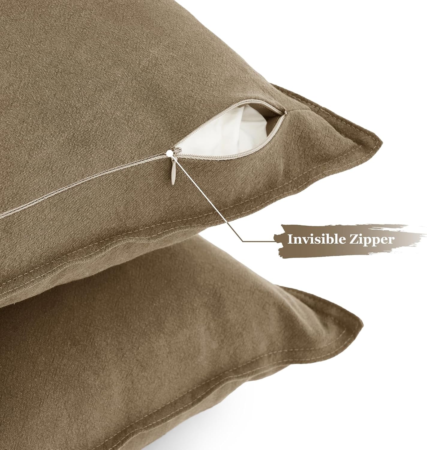 Linen Cushion Covers - 30% Linen 70% Cotton Blend, Soft & Breathable with Hidden Zipper Design - Tan, 45cm x 45cm (Twin Pack) 3