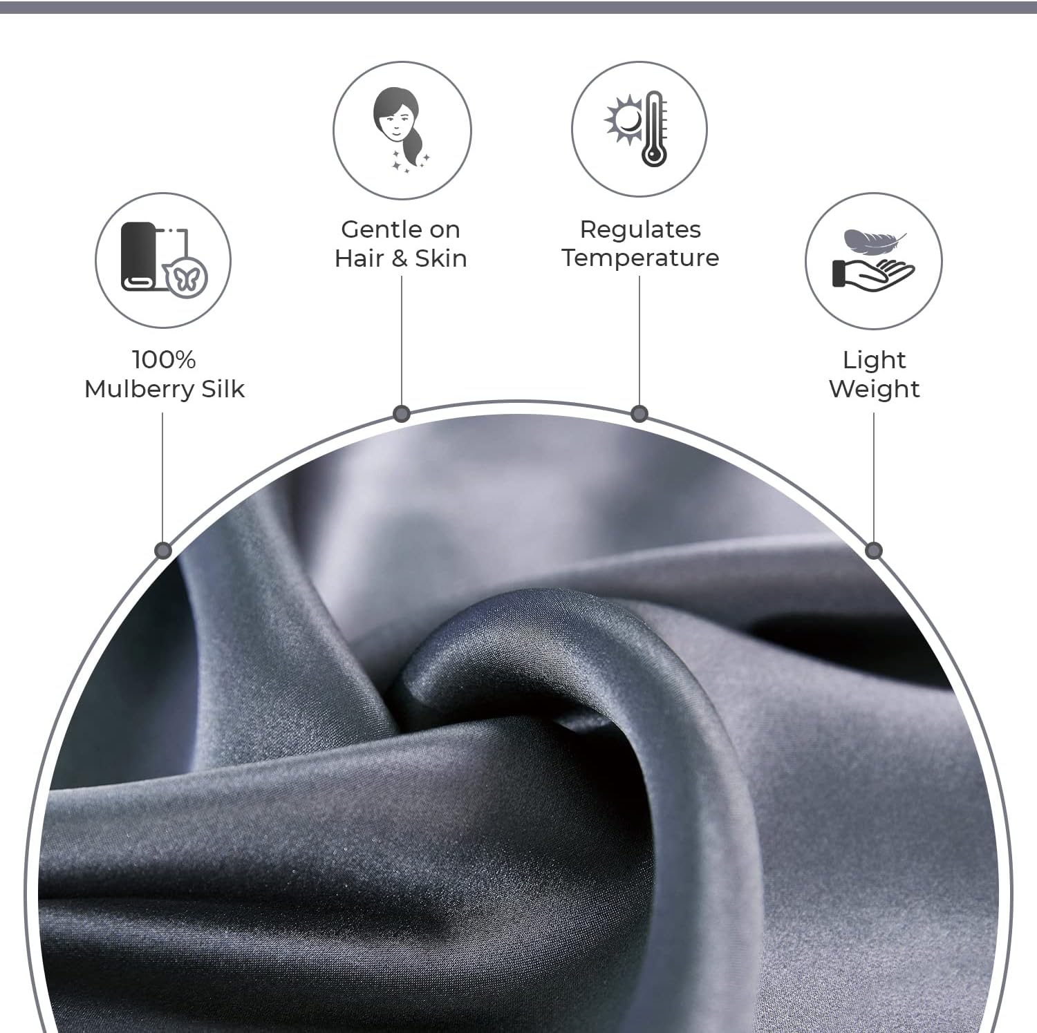 Luxury Pillowcase - 100% Pure Mulberry Silk on Both Sides - Charcoal 3