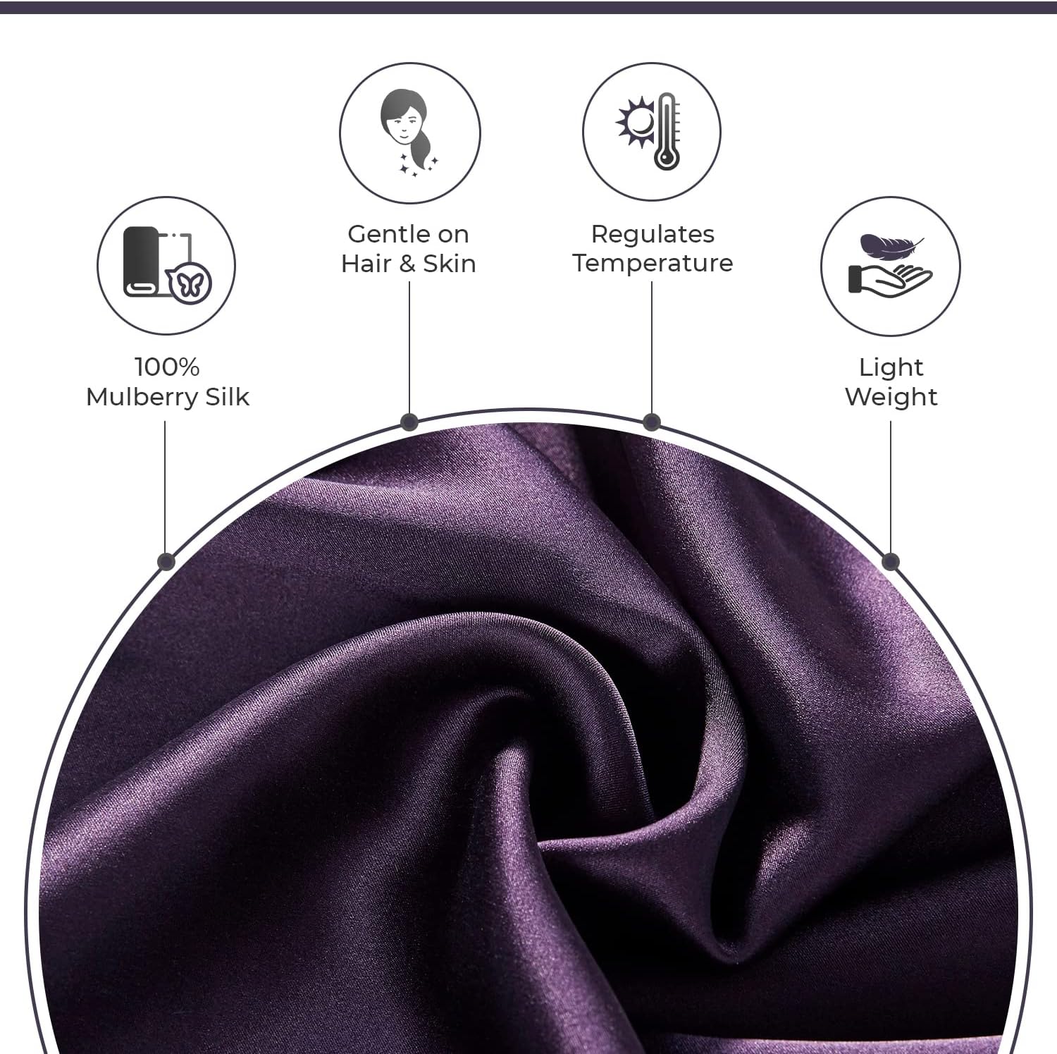 Luxury Pillowcase - 100% Pure Mulberry Silk on Both Sides - Dark Purple 3