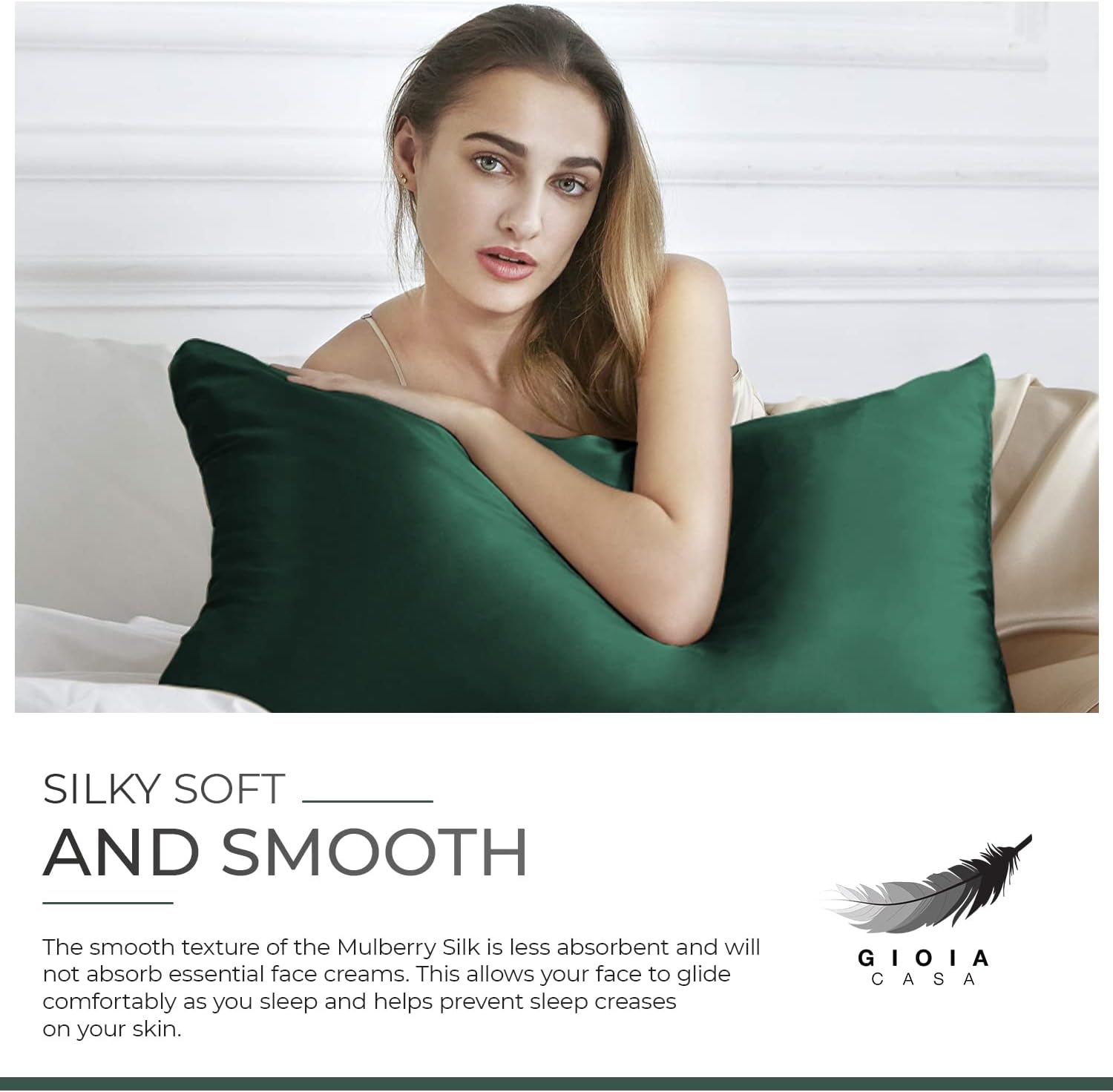 Luxury Pillowcase - 100% Pure Mulberry Silk on Both Sides - Emerald Green 6