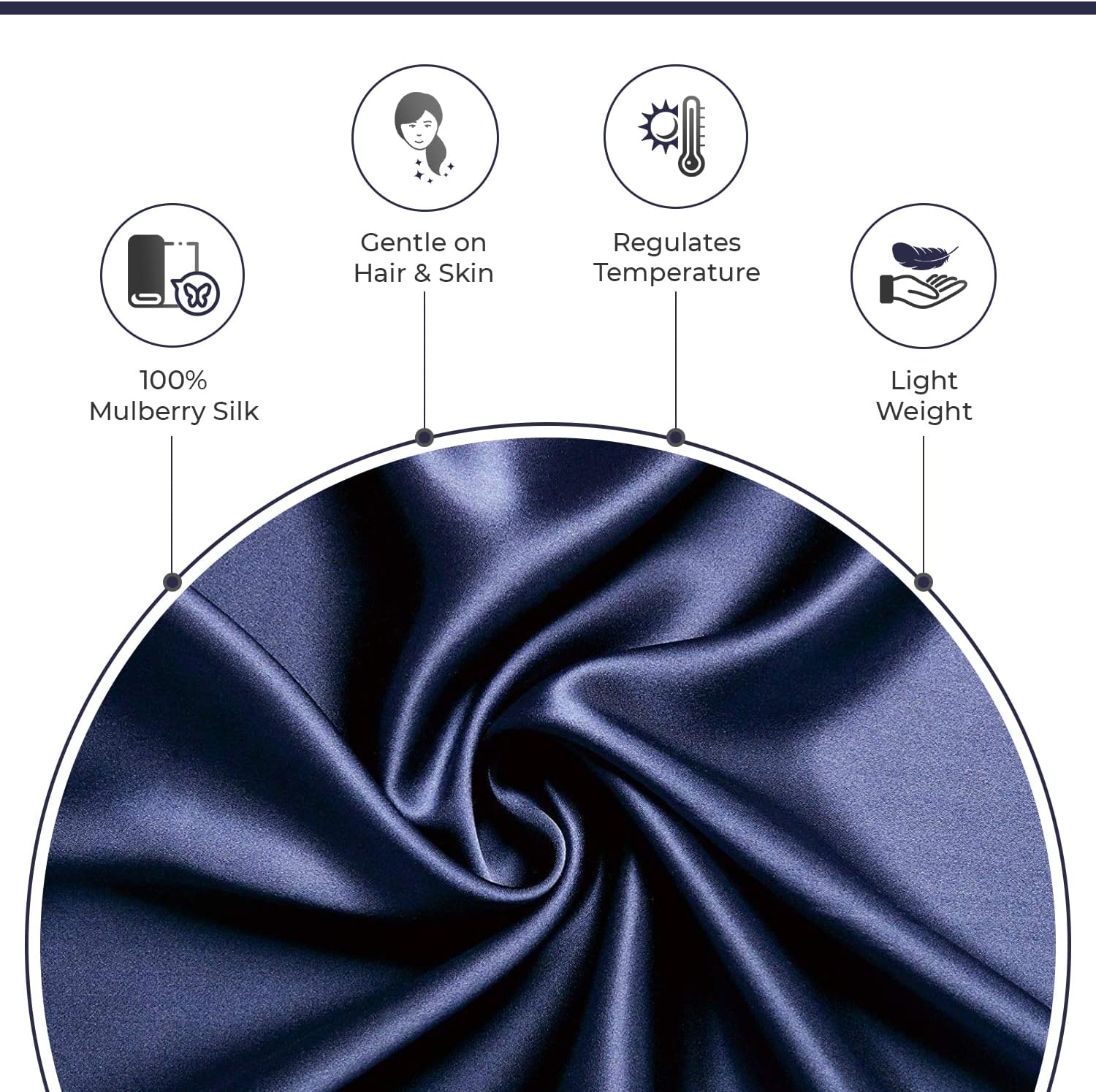 Luxury Pillowcase - 100% Pure Mulberry Silk on Both Sides - Navy 3