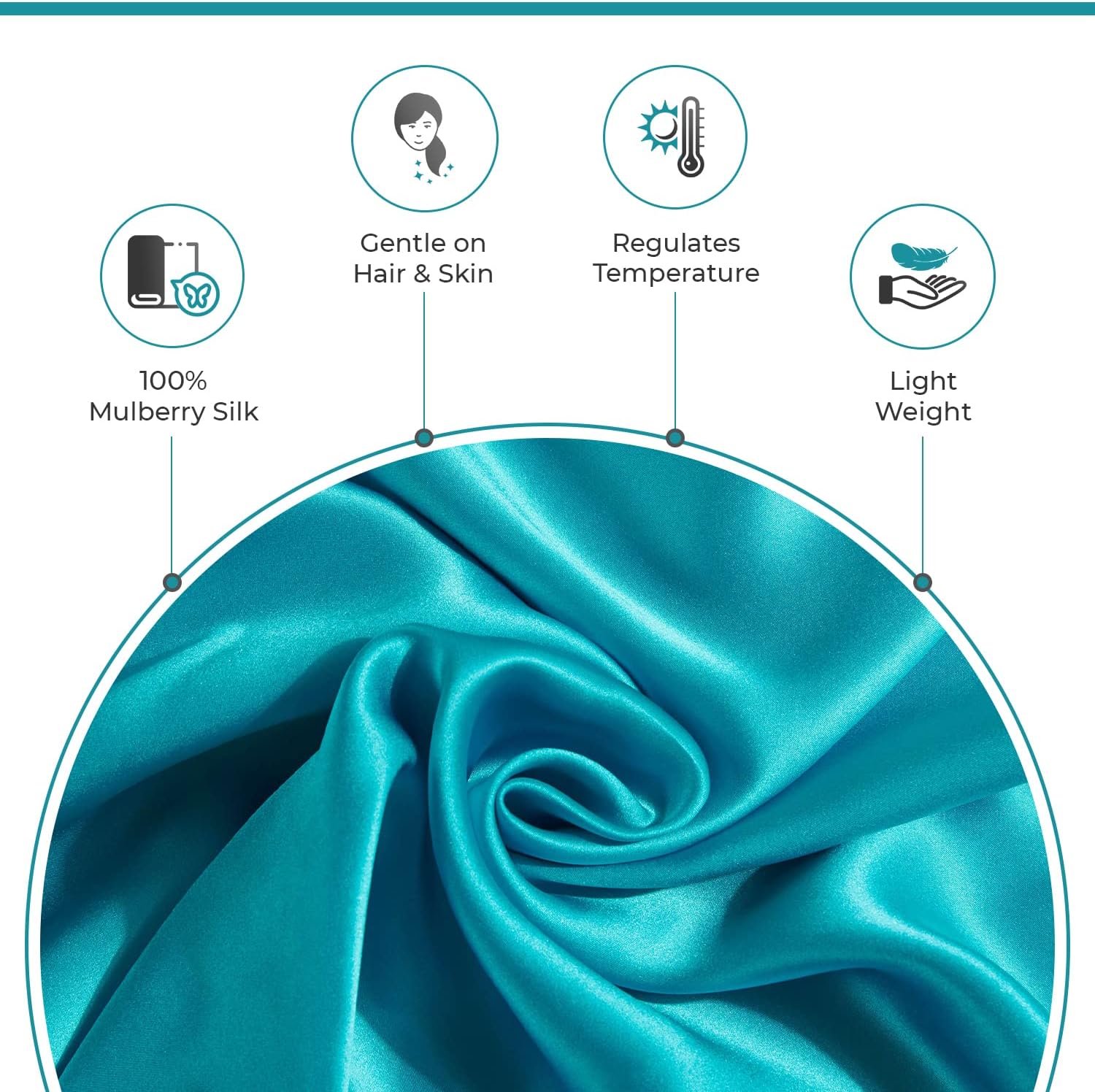 Luxury Pillowcase - 100% Pure Mulberry Silk on Both Sides - Teal 3