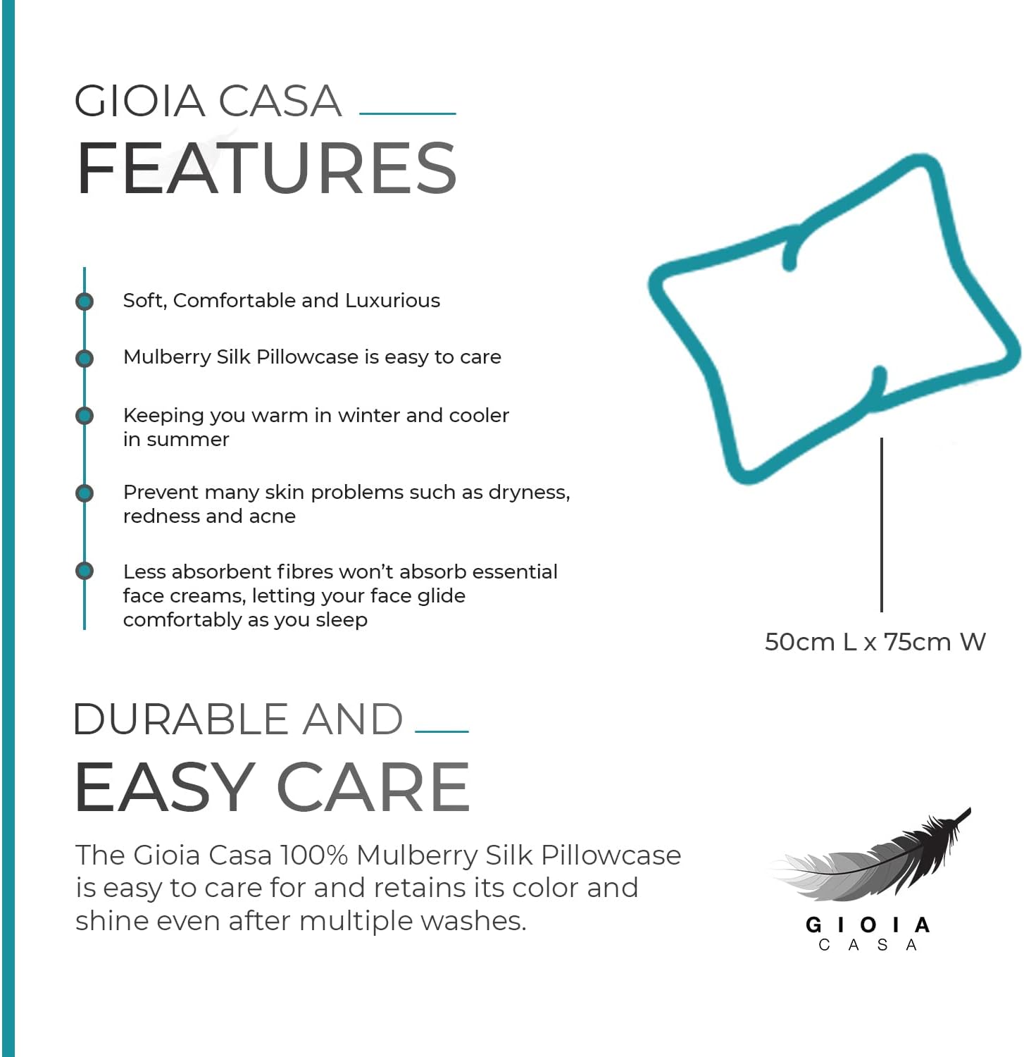 Luxury Pillowcase - 100% Pure Mulberry Silk on Both Sides - Teal 5