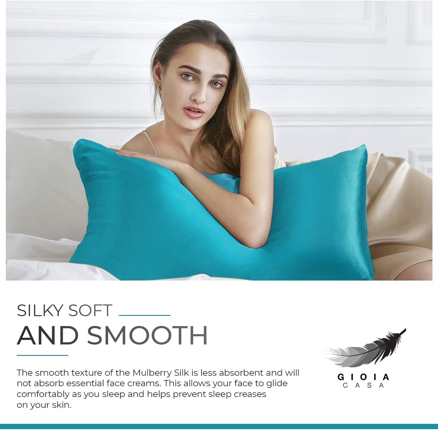 Luxury Pillowcase - 100% Pure Mulberry Silk on Both Sides - Teal 6