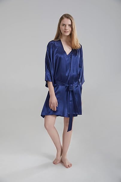 Silk Robe - Navy Blue, One Size - Luxurious Lightweight Satin Gown, Soft & Breathable Loungewear - Premium Comfort & Timeless Elegance with Every Wear 3