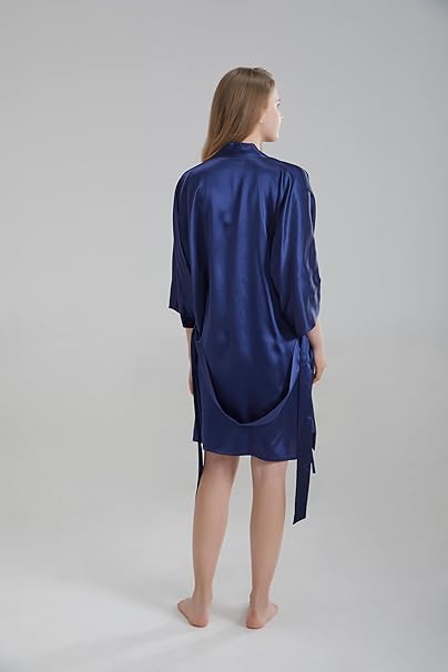 Silk Robe - Navy Blue, One Size - Luxurious Lightweight Satin Gown, Soft & Breathable Loungewear - Premium Comfort & Timeless Elegance with Every Wear 4