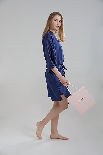 Silk Robe - Navy Blue, One Size - Luxurious Lightweight Satin Gown, Soft & Breathable Loungewear - Premium Comfort & Timeless Elegance with Every Wear 6