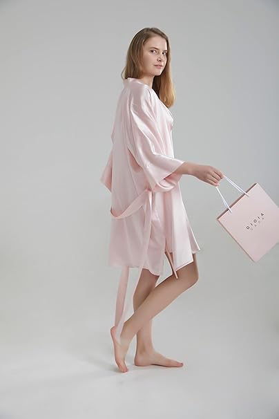 Silk Robe - Pink, One Size - Luxurious Lightweight Satin Gown, Soft & Breathable Loungewear - Premium Comfort & Timeless Elegance with Every Wear 6