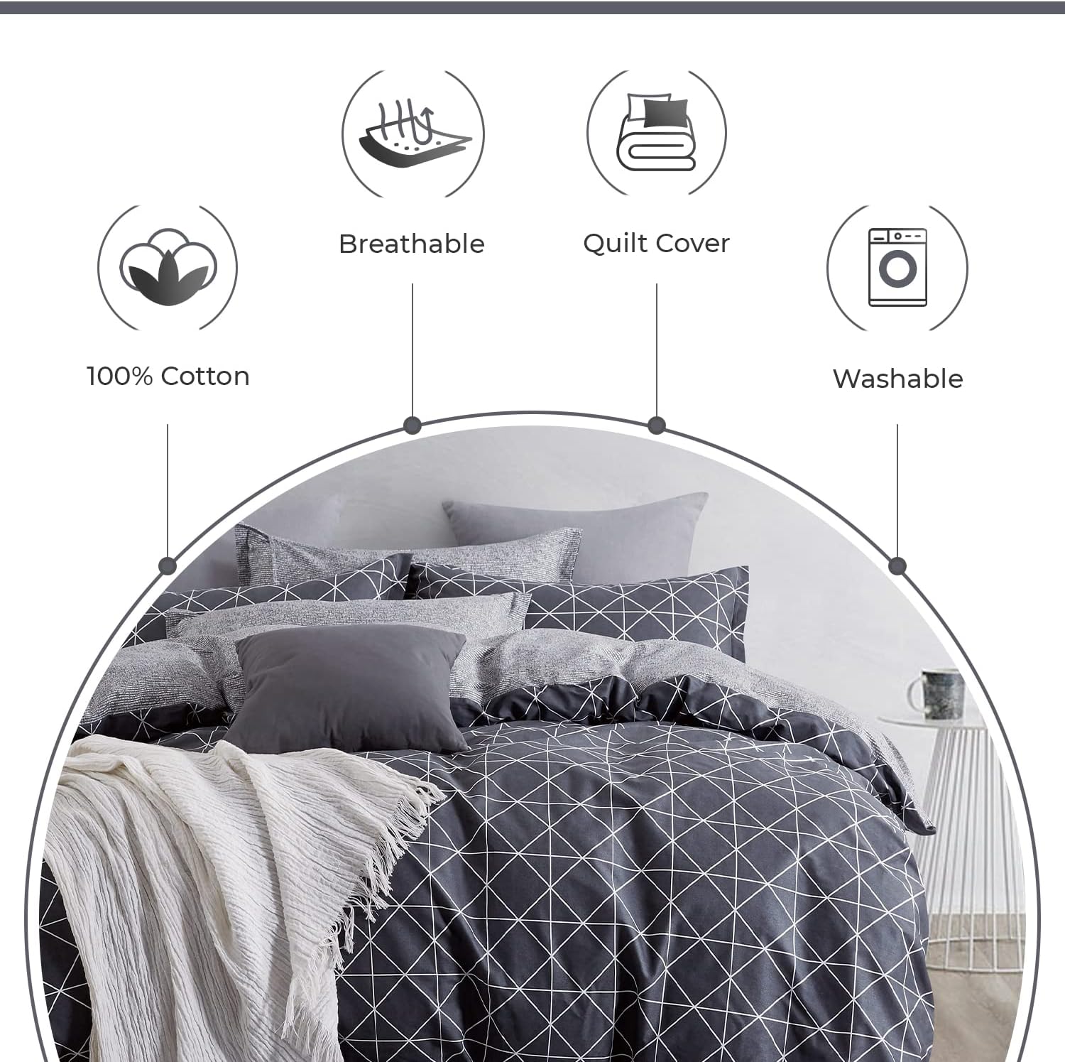 100% Cotton Manhattan Reversible Printed Quilt Cover Set - Super King Size 3