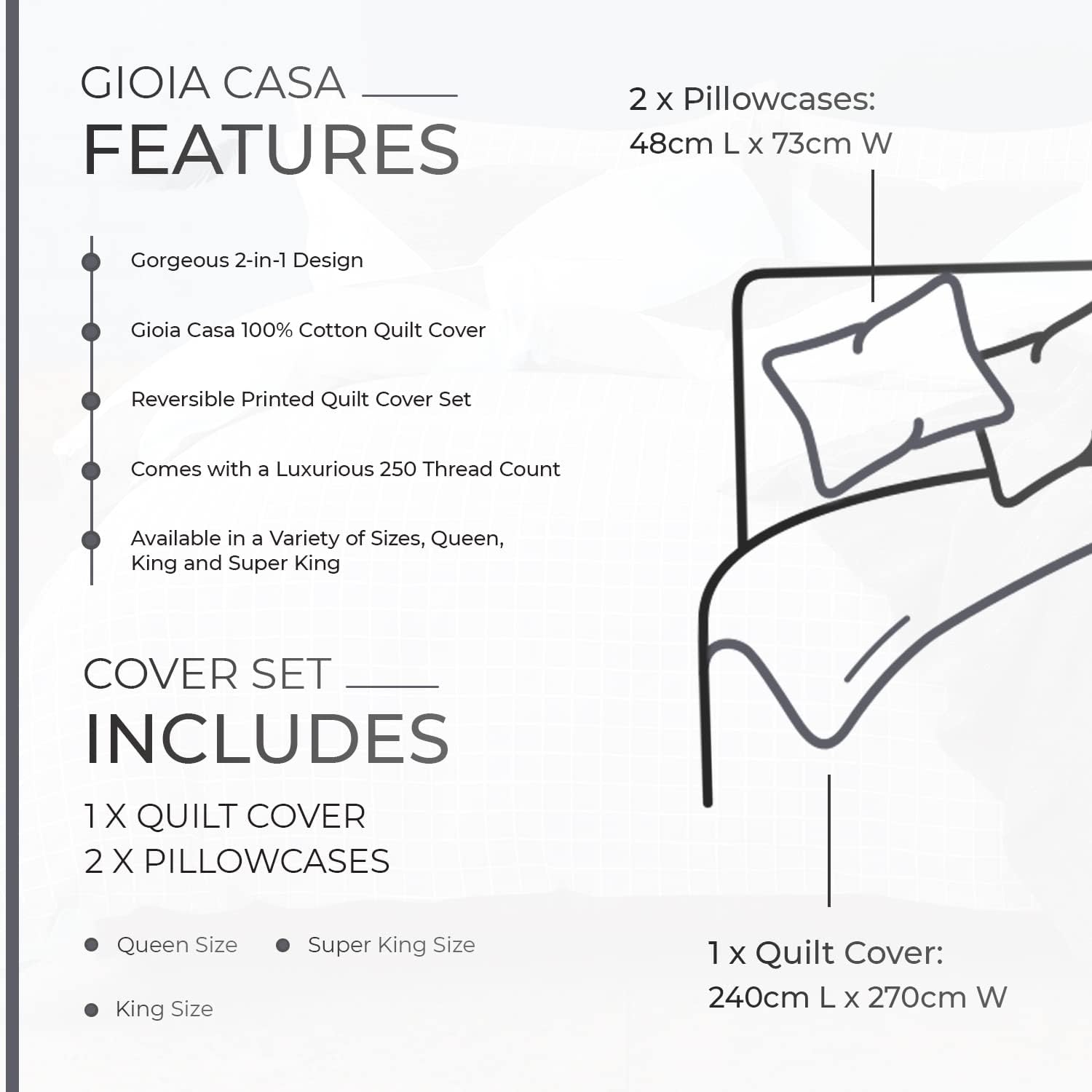 100% Cotton Manhattan Reversible Printed Quilt Cover Set - Super King Size 9