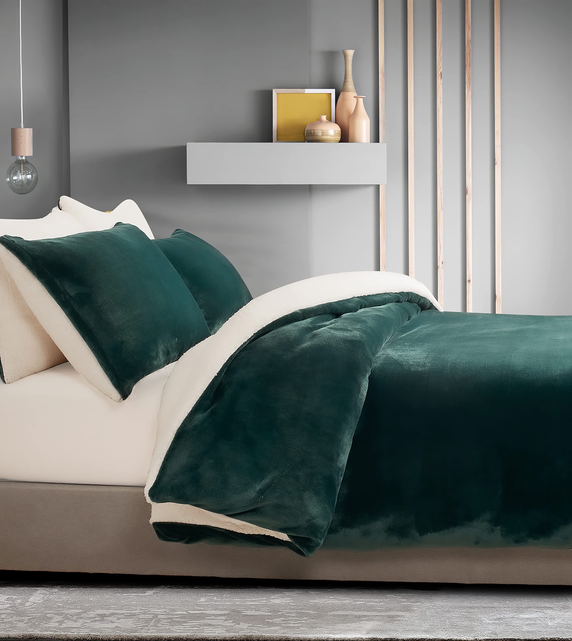 2-in-1 Teddy Sherpa Quilt Cover Set (Emerald Green, Super King)
