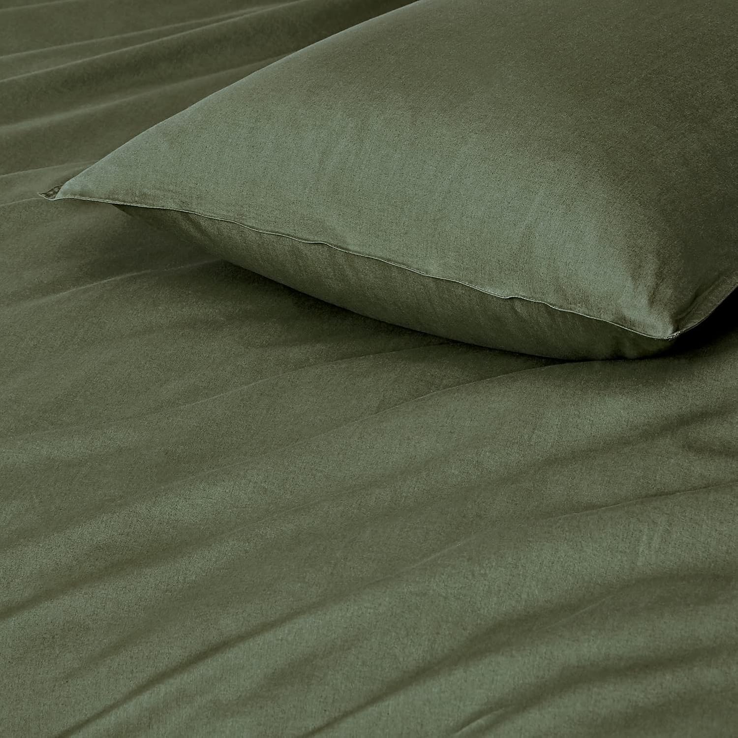 100% Cotton Vintage Washed Bed Quilt Cover Set - Khaki Green - Super King Size 3