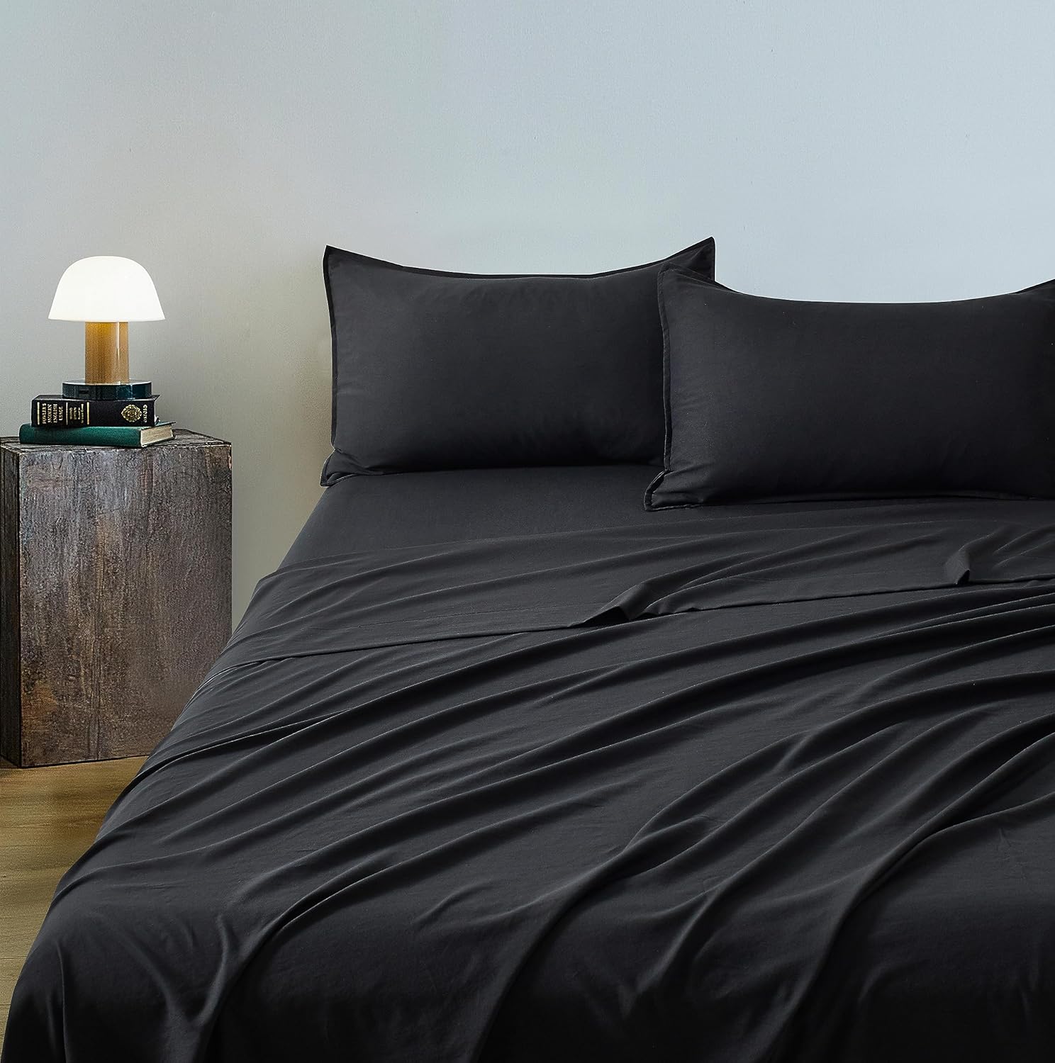 Vintage Washed Microfibre Sheet Set with 2 Pillowcases - Black - Super King 3
