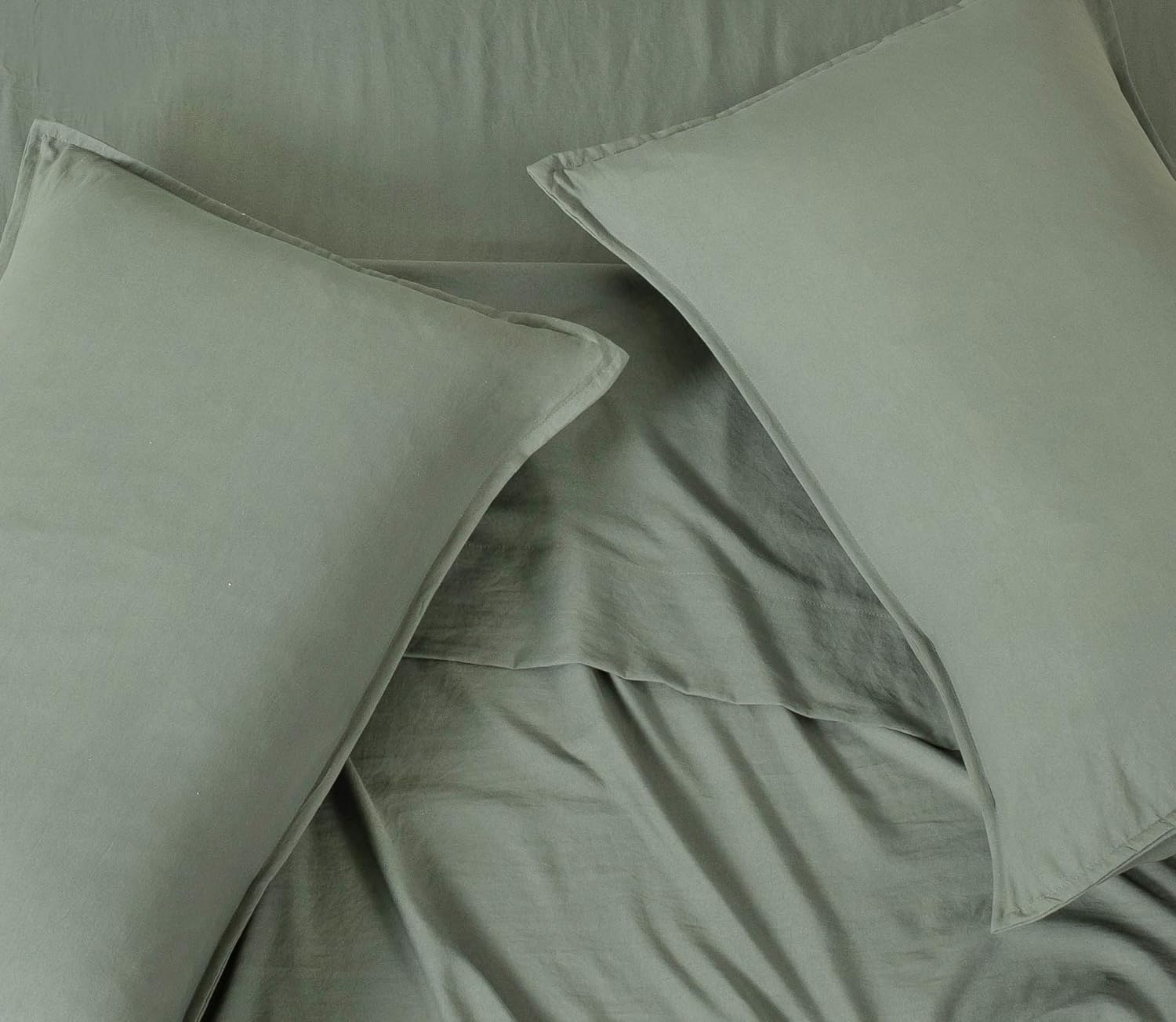 Vintage Washed Microfibre Sheet Set with 2 Pillowcases - Khaki Green - Super King 4
