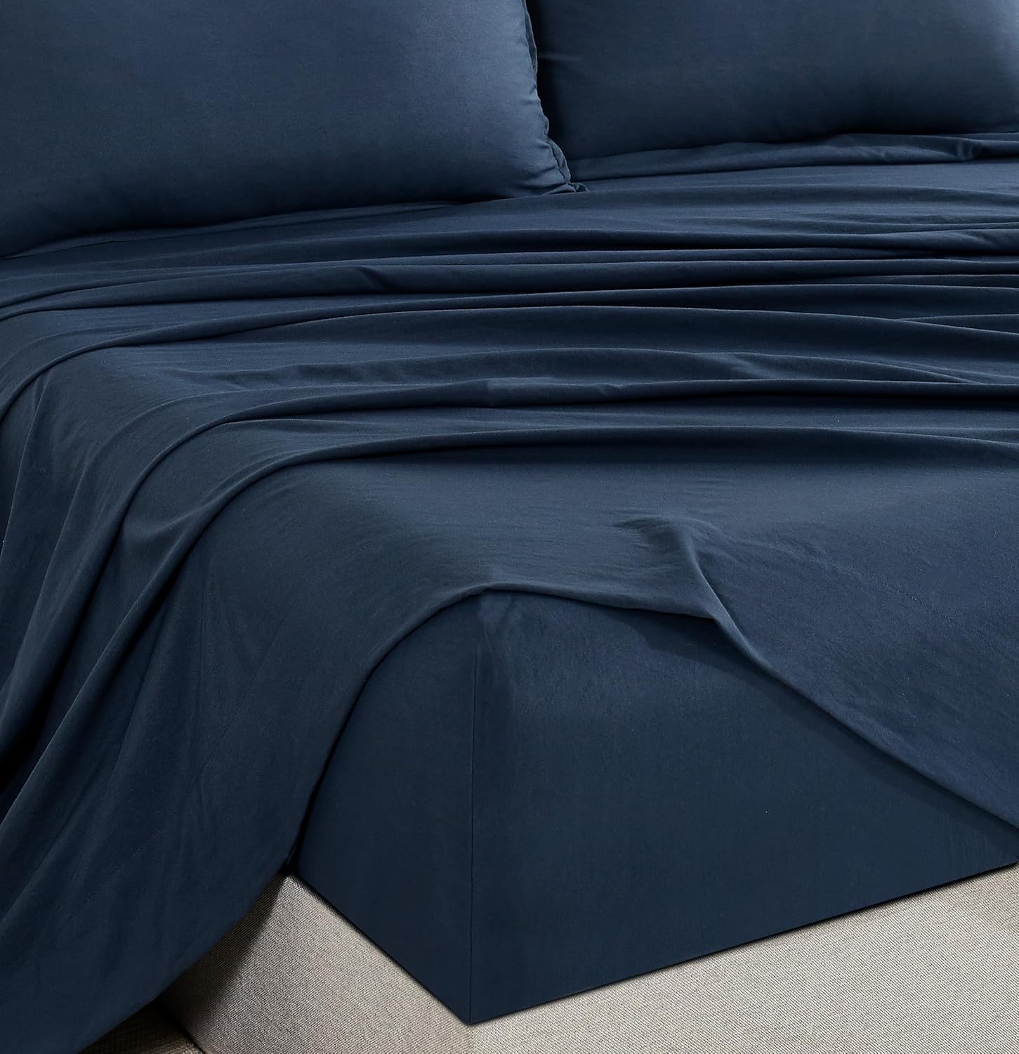 Vintage Washed Microfibre Sheet Set with 2 Pillowcases - Navy - Super King 4