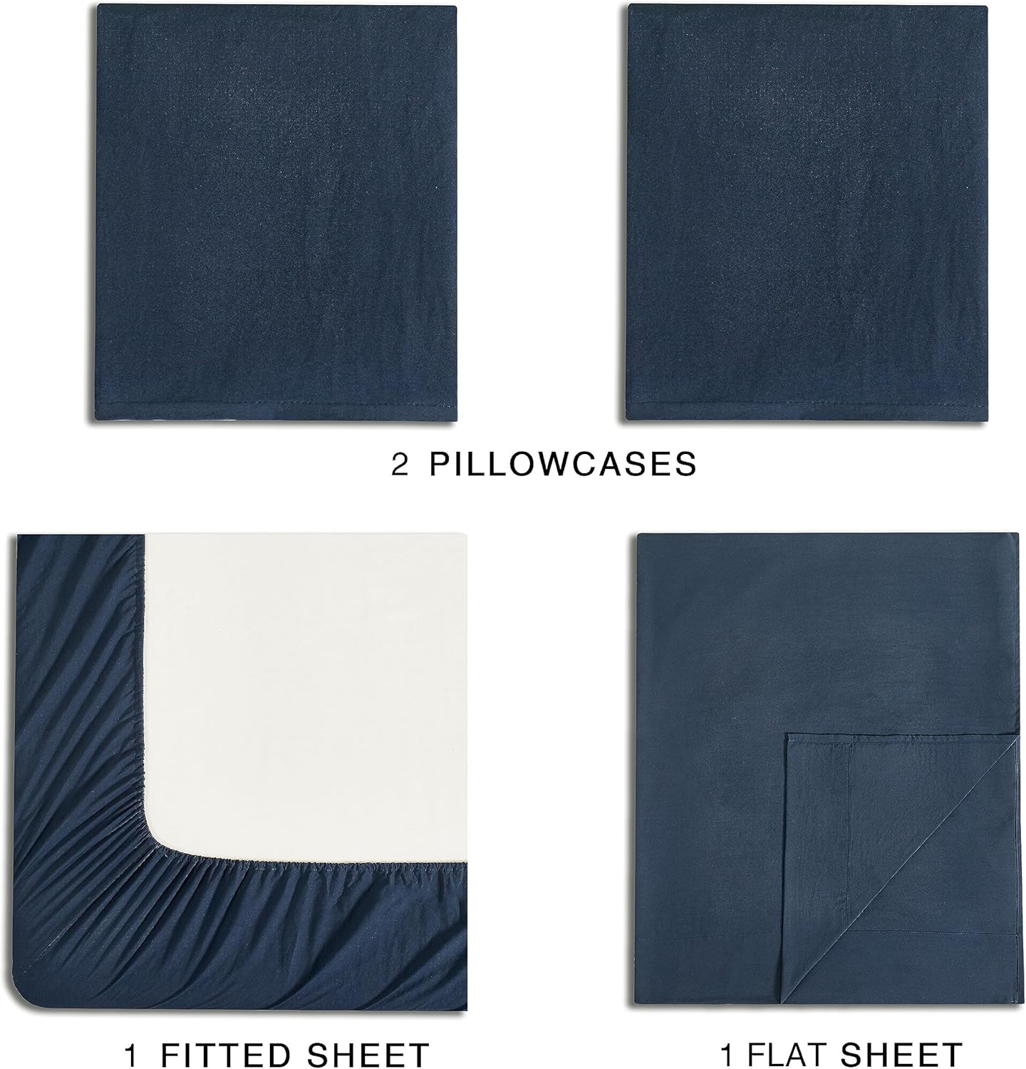 Vintage Washed Microfibre Sheet Set with 2 Pillowcases - Navy - Super King 5