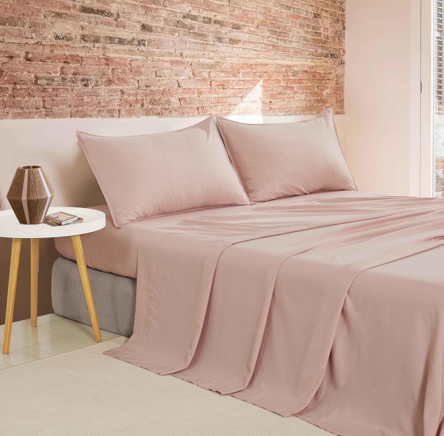 Vintage Washed Microfibre Sheet Set (Pink, Super King)