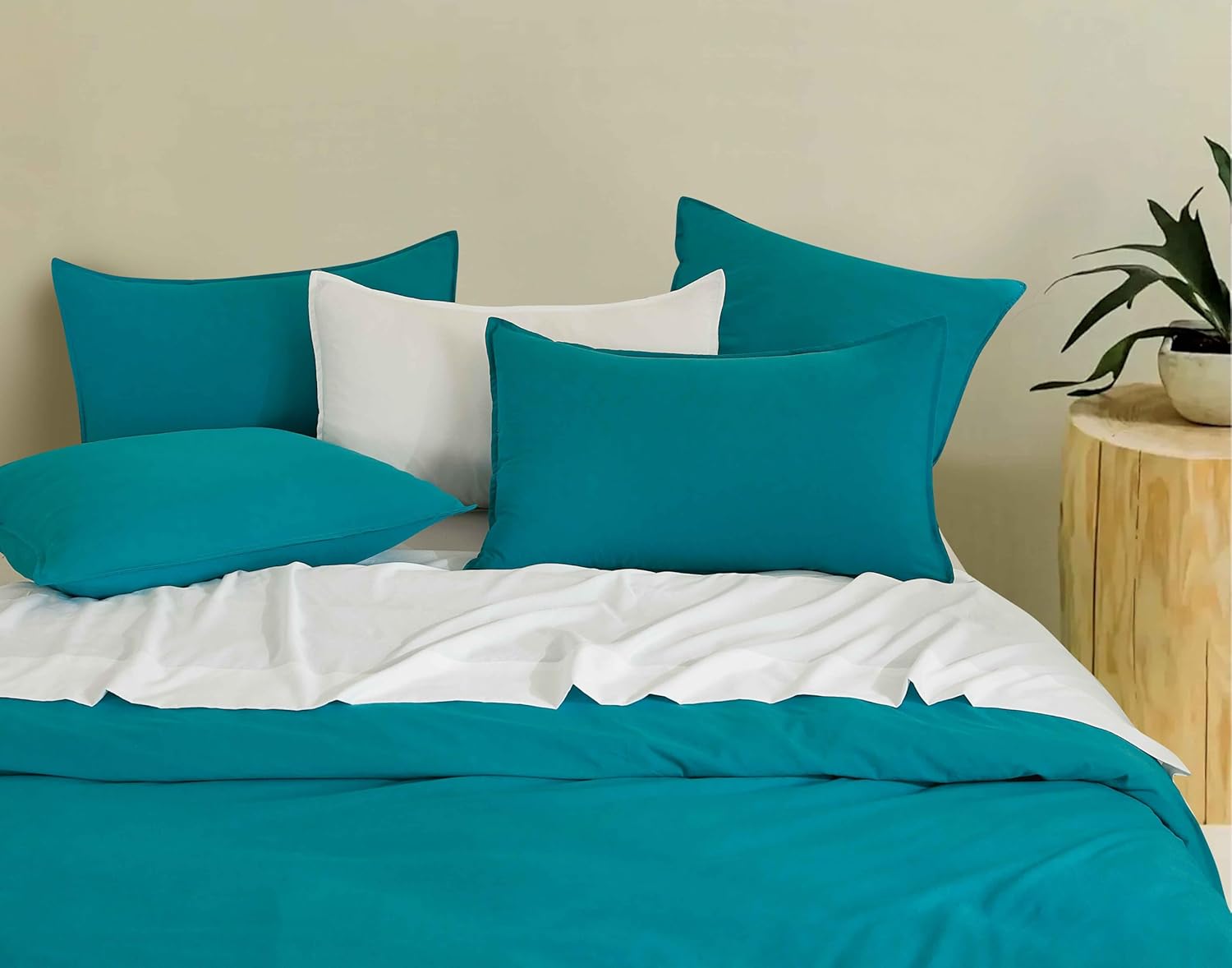 Twin Pack Vintage Washed Microfibre Standard Pillowcase (Teal, Standard)