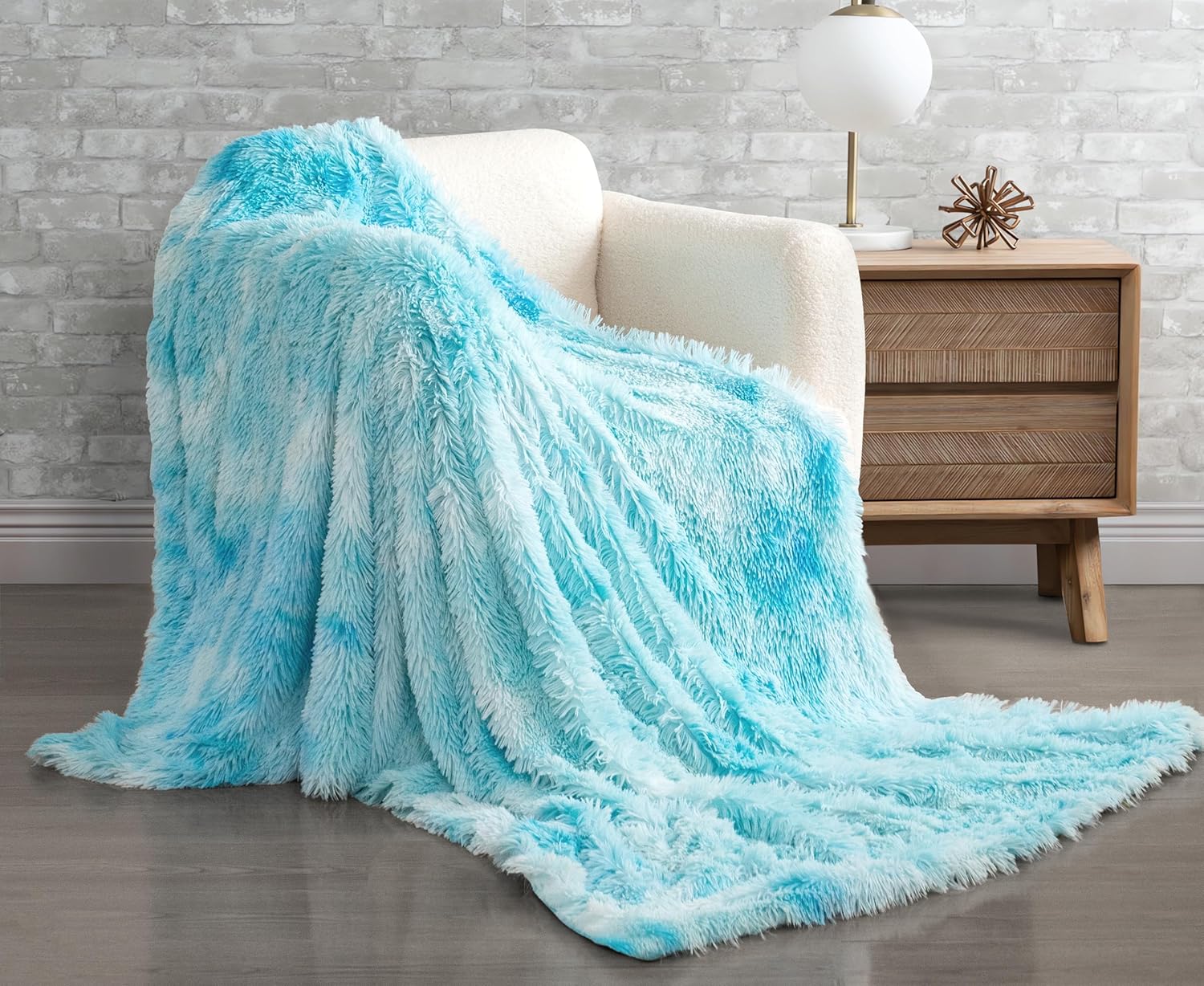 Double Sided Fx Fur Shaggy Throw Blanket - Blue