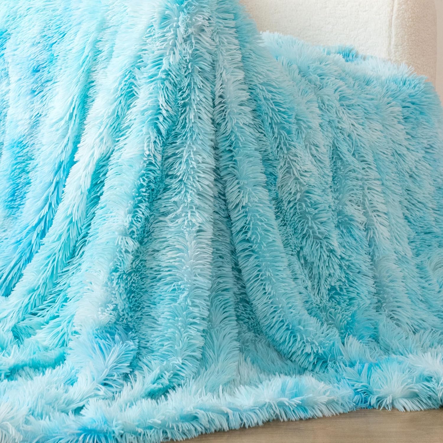 Double Sided Fx Fur Shaggy Throw Blanket - Blue 5