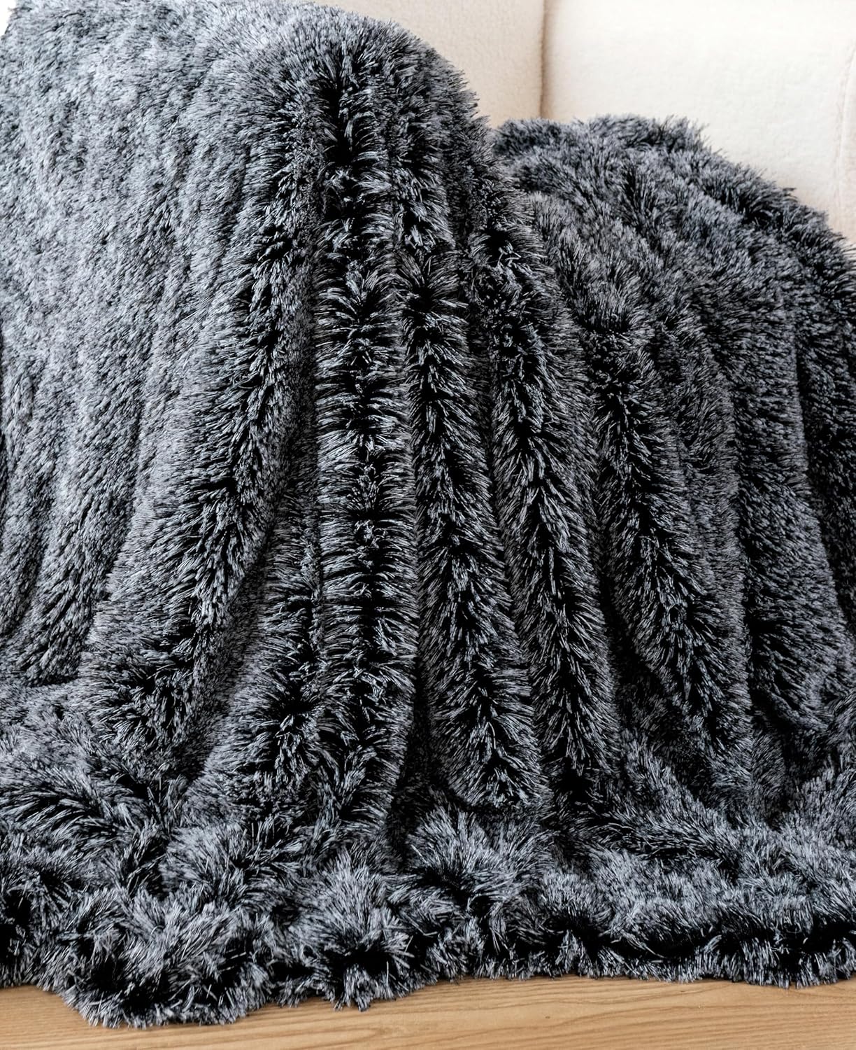 Double Sided Fx Fur Shaggy Throw Blanket - Charcoal 4