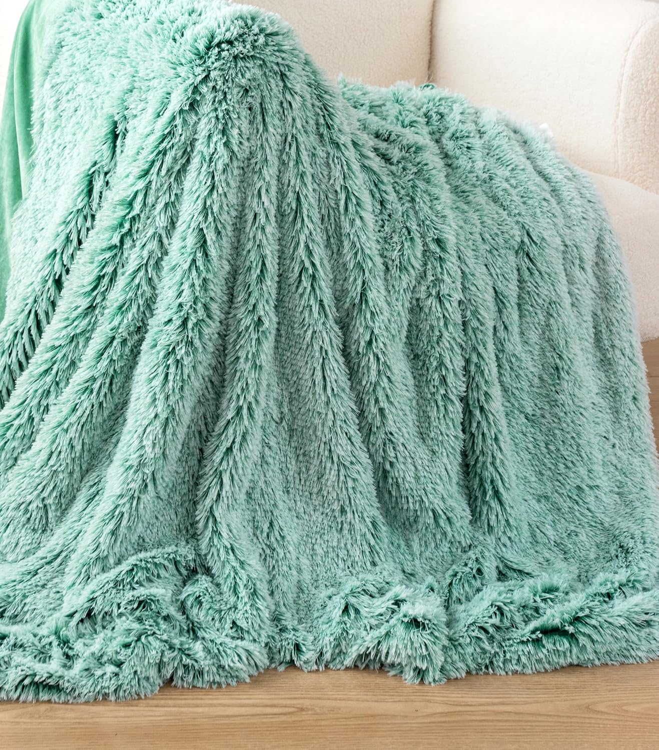 Double Sided Fx Fur Shaggy Throw Blanket - Emerald 4