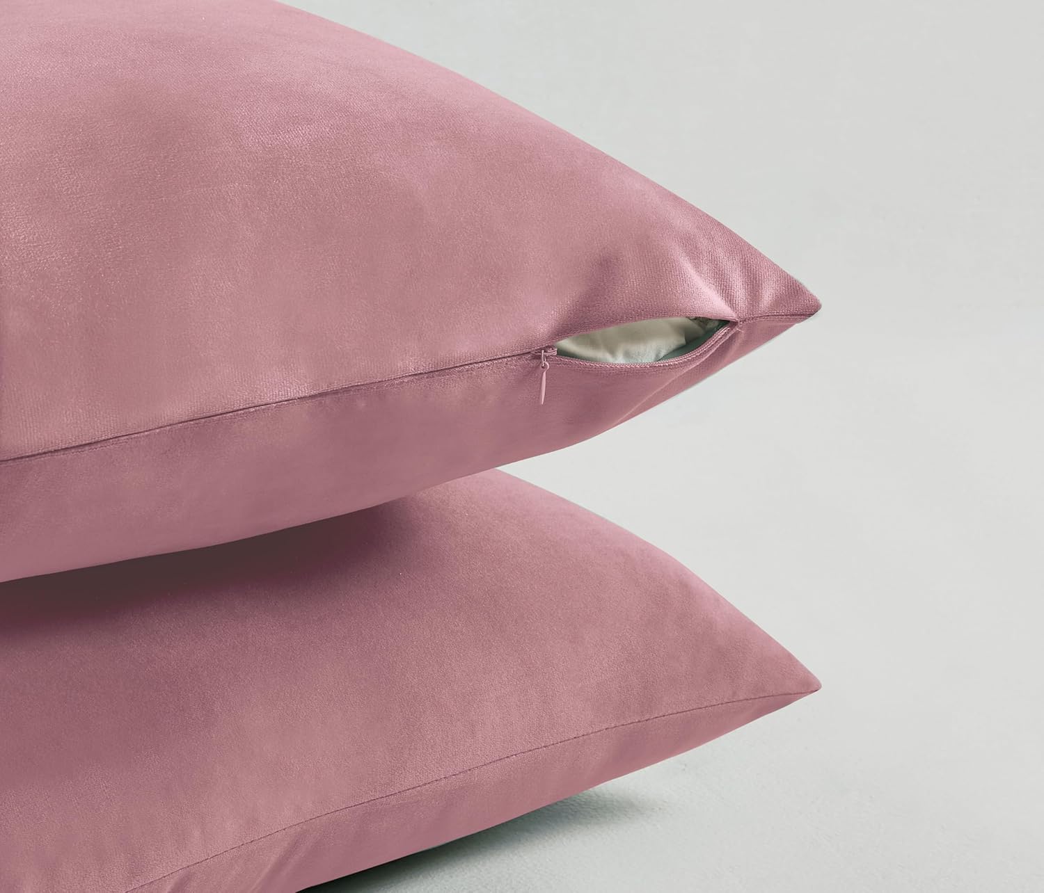 Twin-Pack Velvet Cushion Covers - Soft Microfibre Cushion Covers with Hidden Zipper (Blush, 45cm*45cm) 3