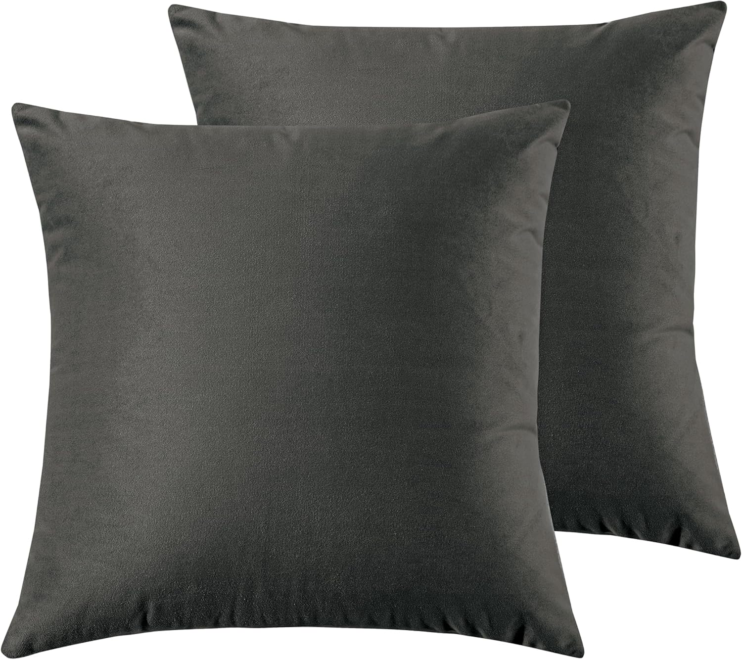Twin-Pack Velvet Cushion Covers - Soft Microfibre Cushion Covers with Hidden Zipper (Dark Grey, 45cm*45cm)