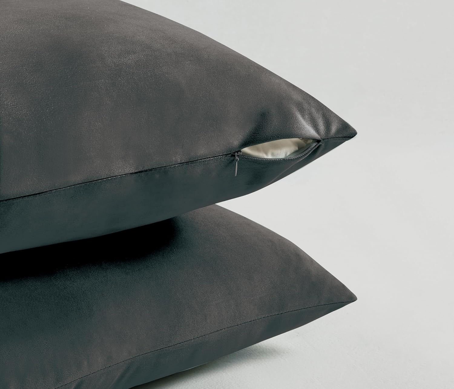 Twin-Pack Velvet Cushion Covers - Soft Microfibre Cushion Covers with Hidden Zipper (Dark Grey, 65cm*65cm) 3