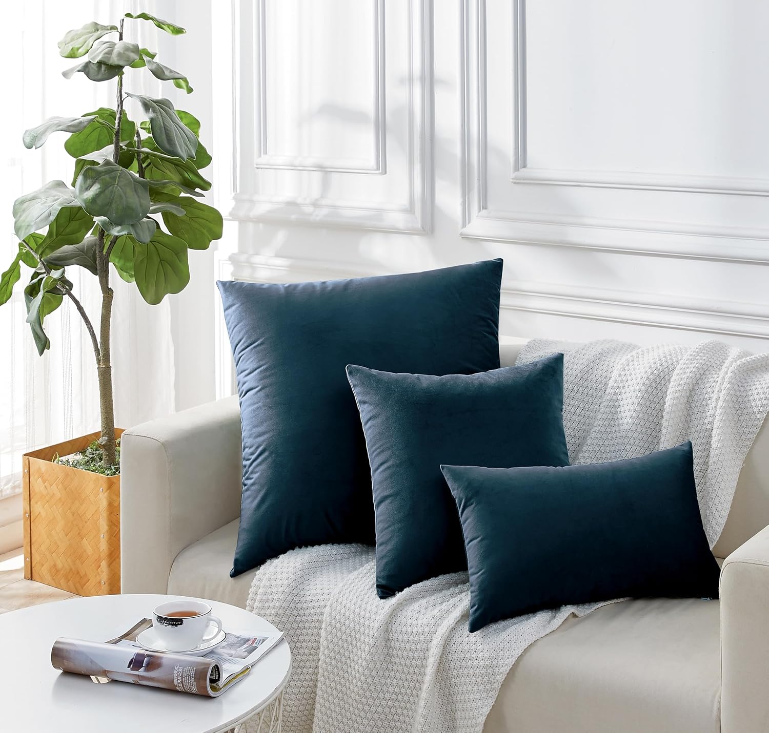 Twin-Pack Velvet Cushion Covers - Soft Microfibre Cushion Covers with Hidden Zipper (Dark Teal, 30cm*50cm) 4