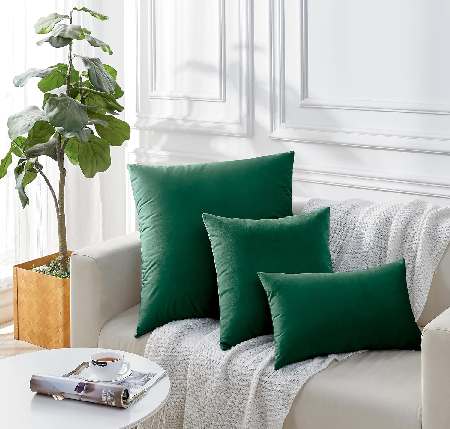 Twin-Pack Velvet Cushion Covers - Soft Microfibre Cushion Covers with Hidden Zipper (Emerald Green, 30cm*50cm) 4