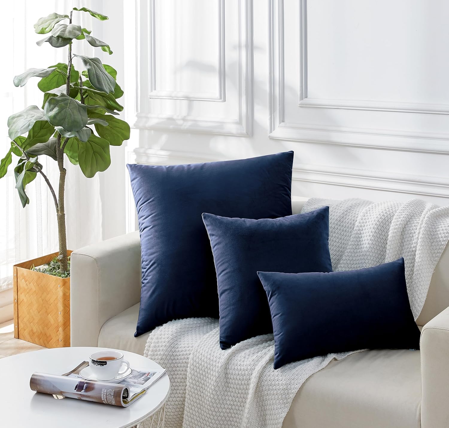 Twin-Pack Velvet Cushion Covers - Soft Microfibre Cushion Covers with Hidden Zipper (Navy Blue, 30cm*50cm) 4