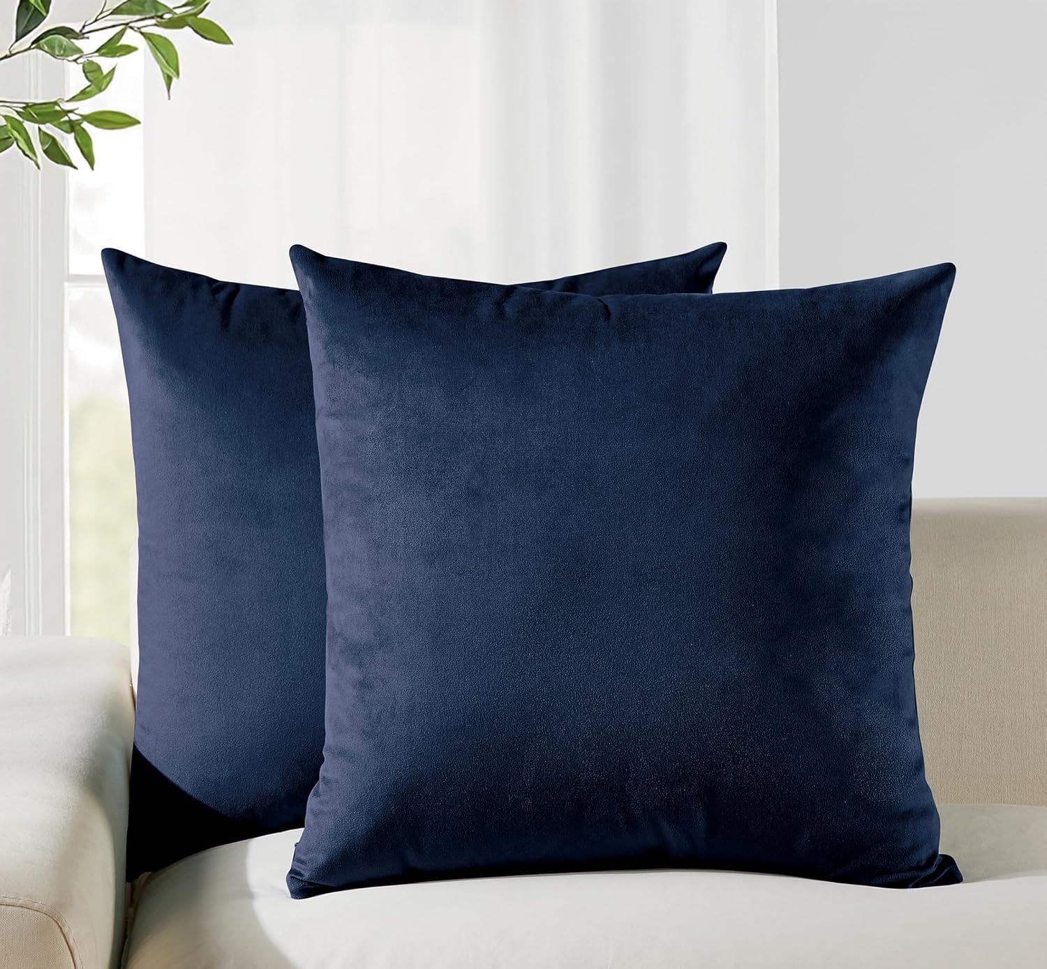 Twin-Pack Velvet Cushion Covers - Soft Microfibre Cushion Covers with Hidden Zipper (Navy Blue, 45cm*45cm)
