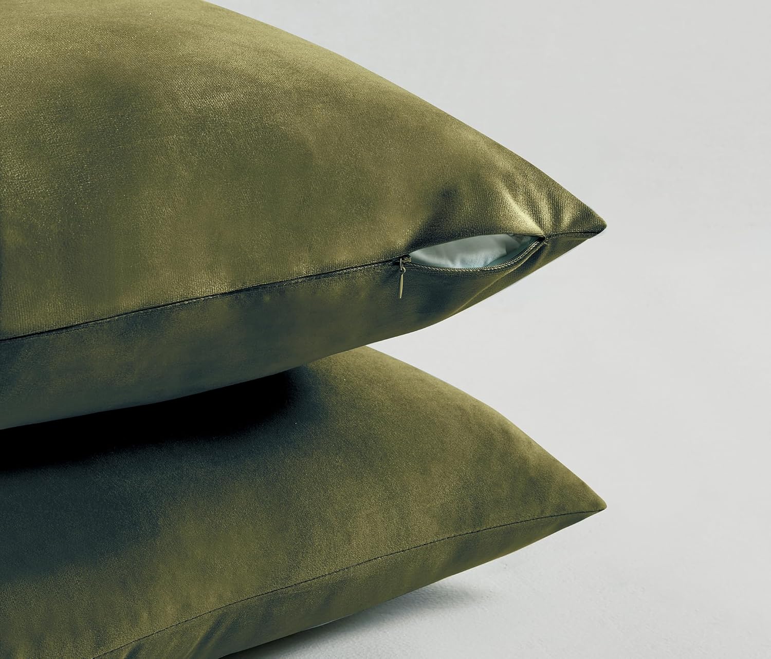 Twin-Pack Velvet Cushion Covers - Soft Microfibre Cushion Covers with Hidden Zipper (Olive Green, 65cm*65cm) 3