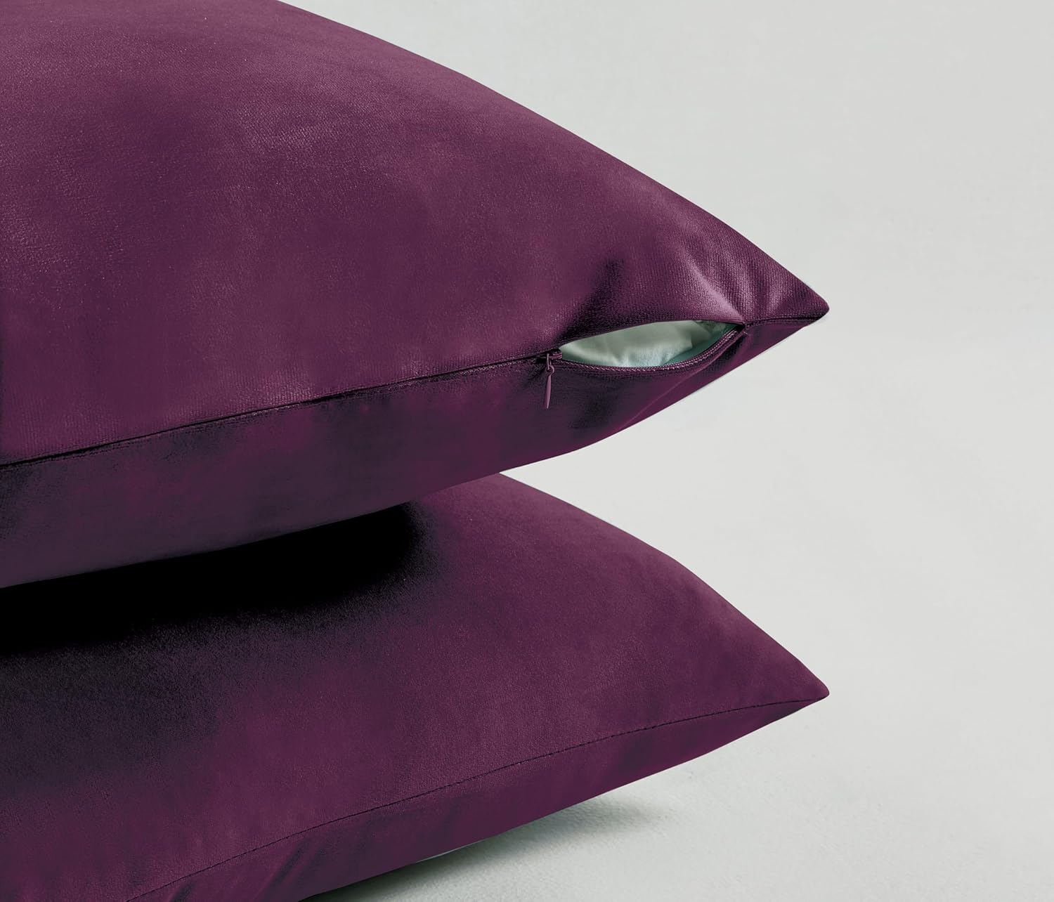 Twin-Pack Velvet Cushion Covers - Soft Microfibre Cushion Covers with Hidden Zipper (Plum, 30cm*50cm) 3