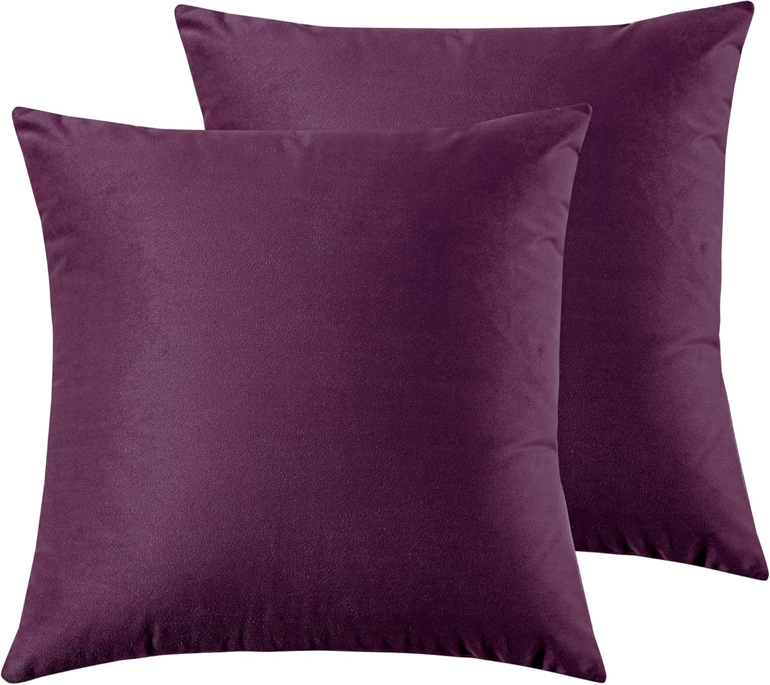 Twin-Pack Velvet Cushion Covers - Soft Microfibre Cushion Covers with Hidden Zipper (Plum, 45cm*45cm)