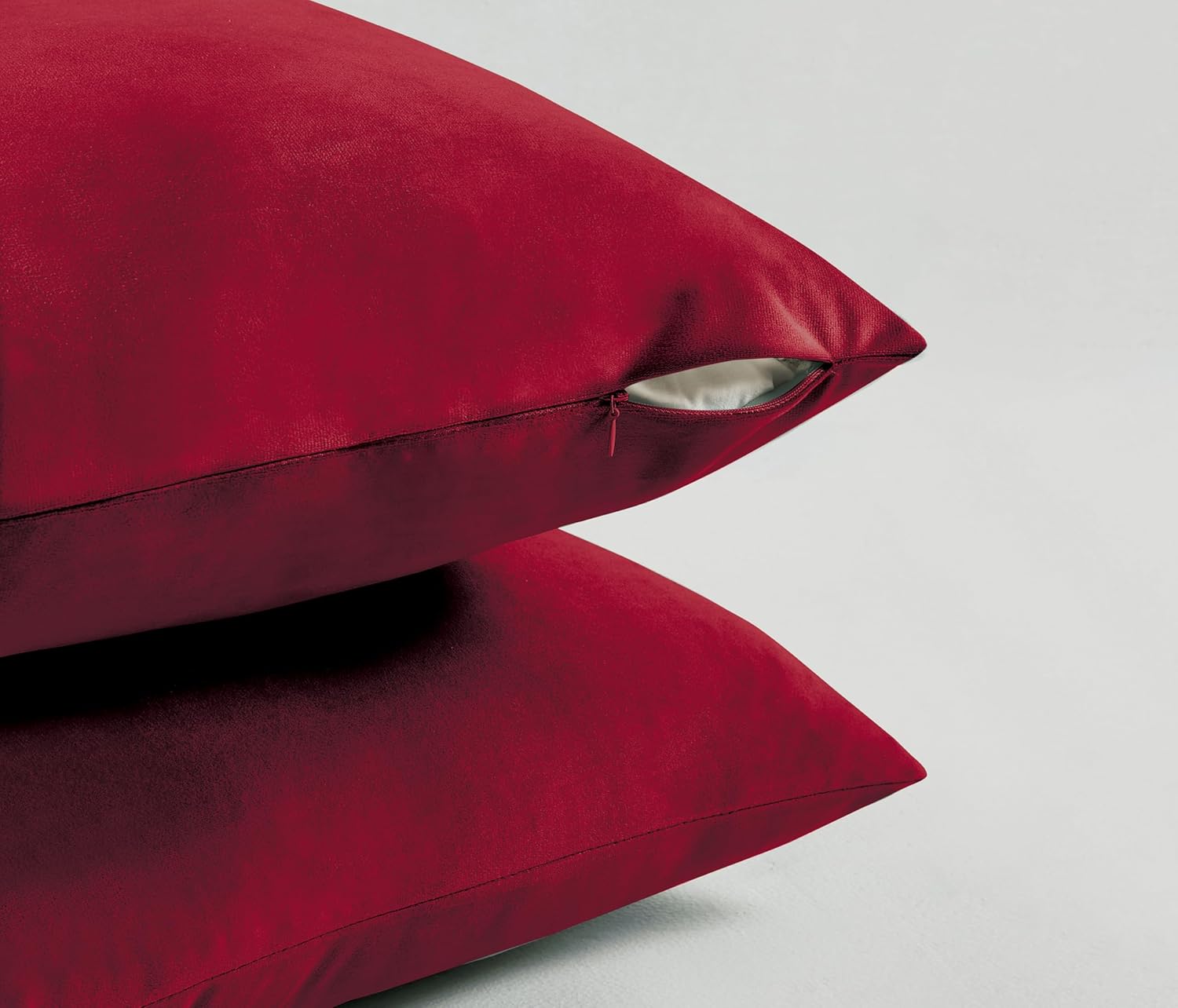 Twin-Pack Velvet Cushion Covers - Soft Microfibre Cushion Covers with Hidden Zipper (Red, 30cm*50cm) 3